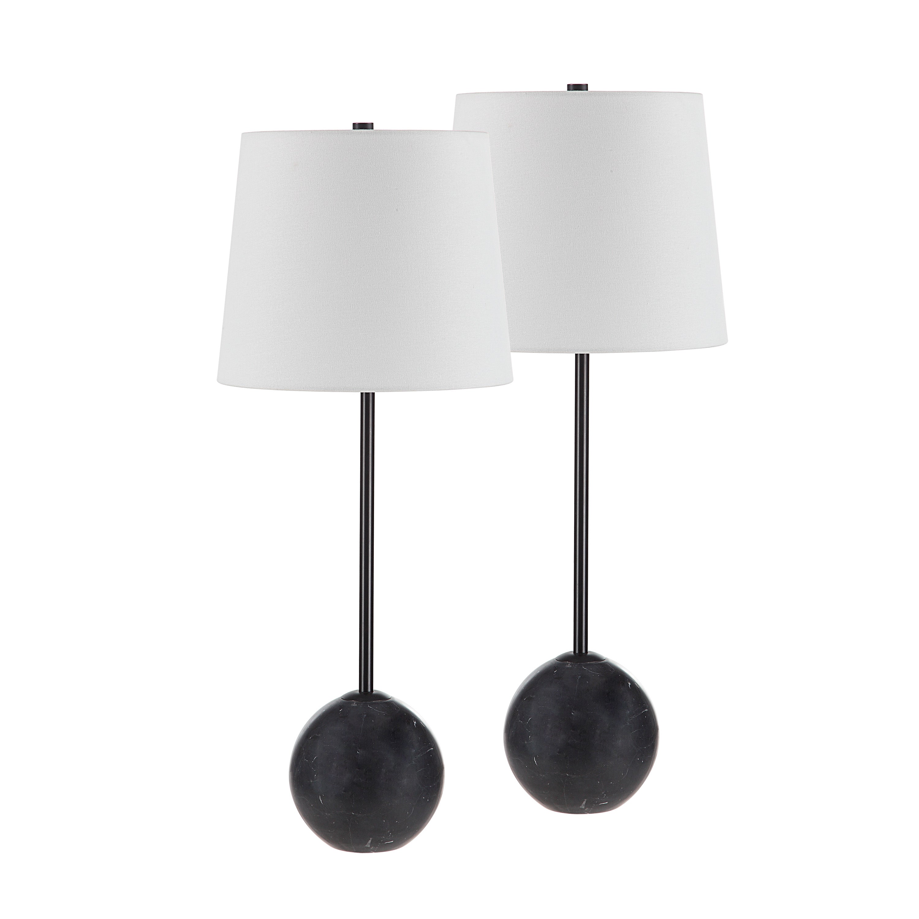 Bangor 27" Tall Matte Black Iron Table Lamp with Tapered Linen Shade (Set of 2)-Table Lamp- Set of two-DECOROLALA