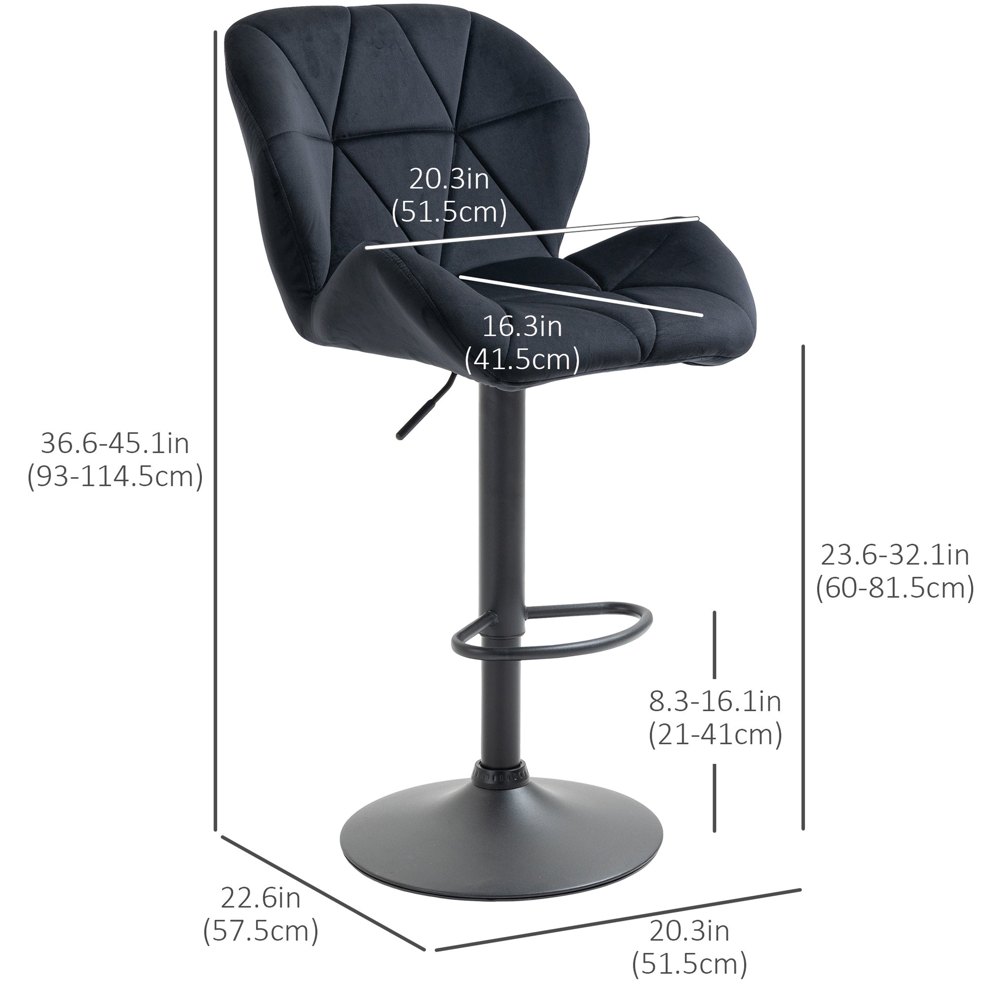 Bar Stool Set of 2 - Black Adjustable Swivel-DECOROLALA