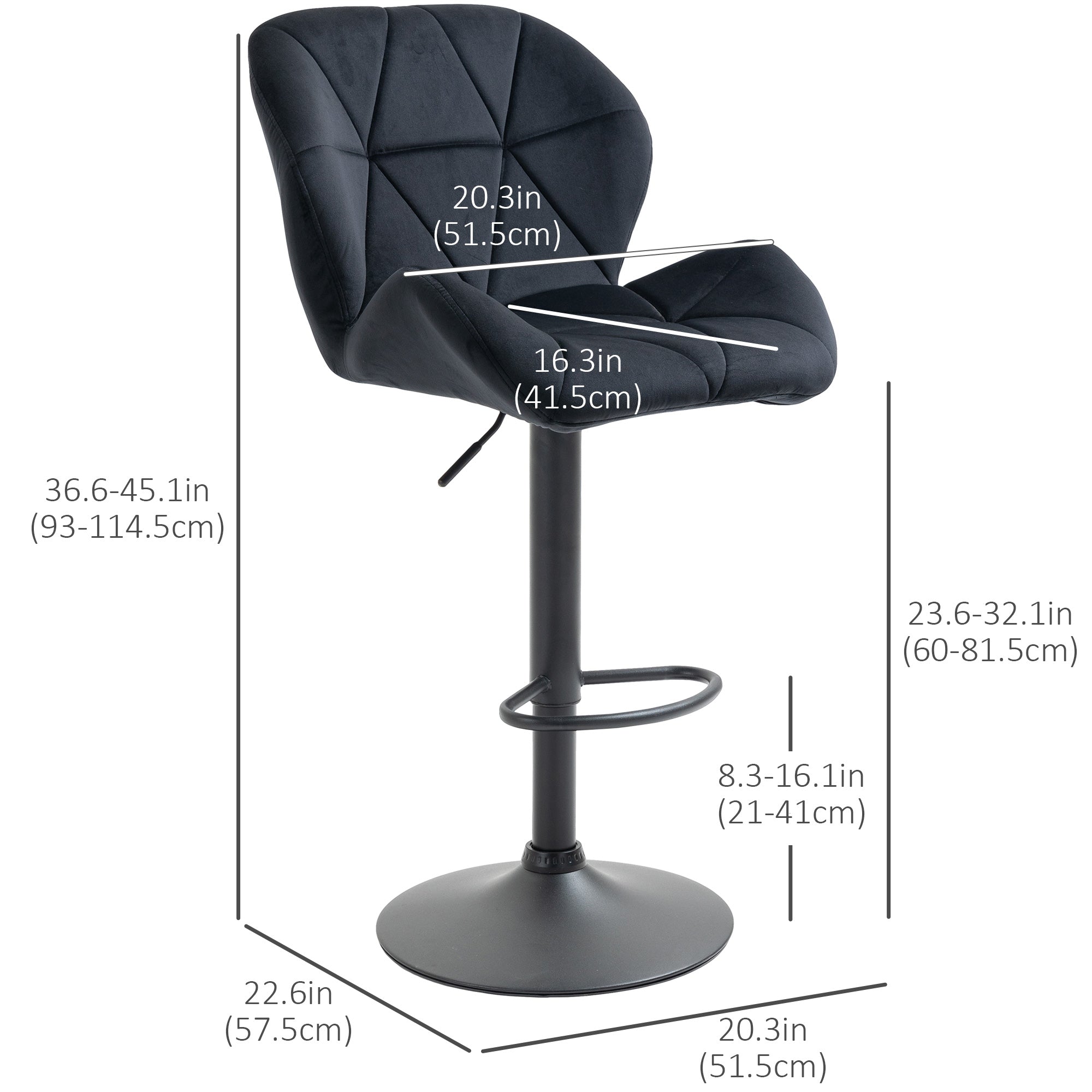 Bar Stool Set of 2 - Black Adjustable Swivel-DECOROLALA