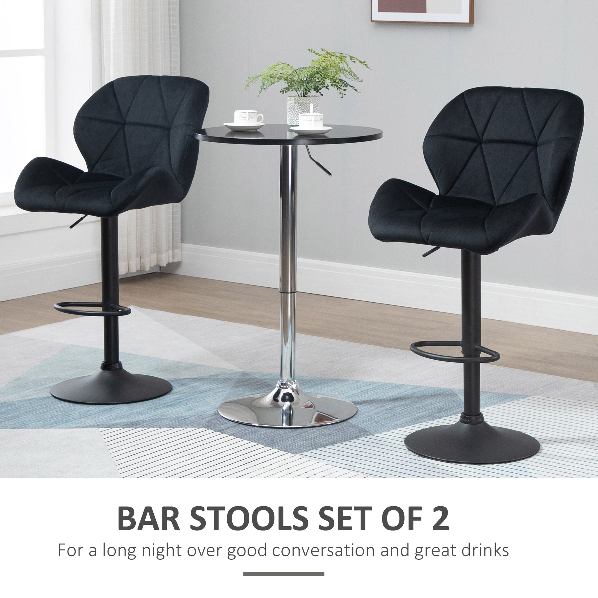 Bar Stool Set of 2 - Black Adjustable Swivel-DECOROLALA