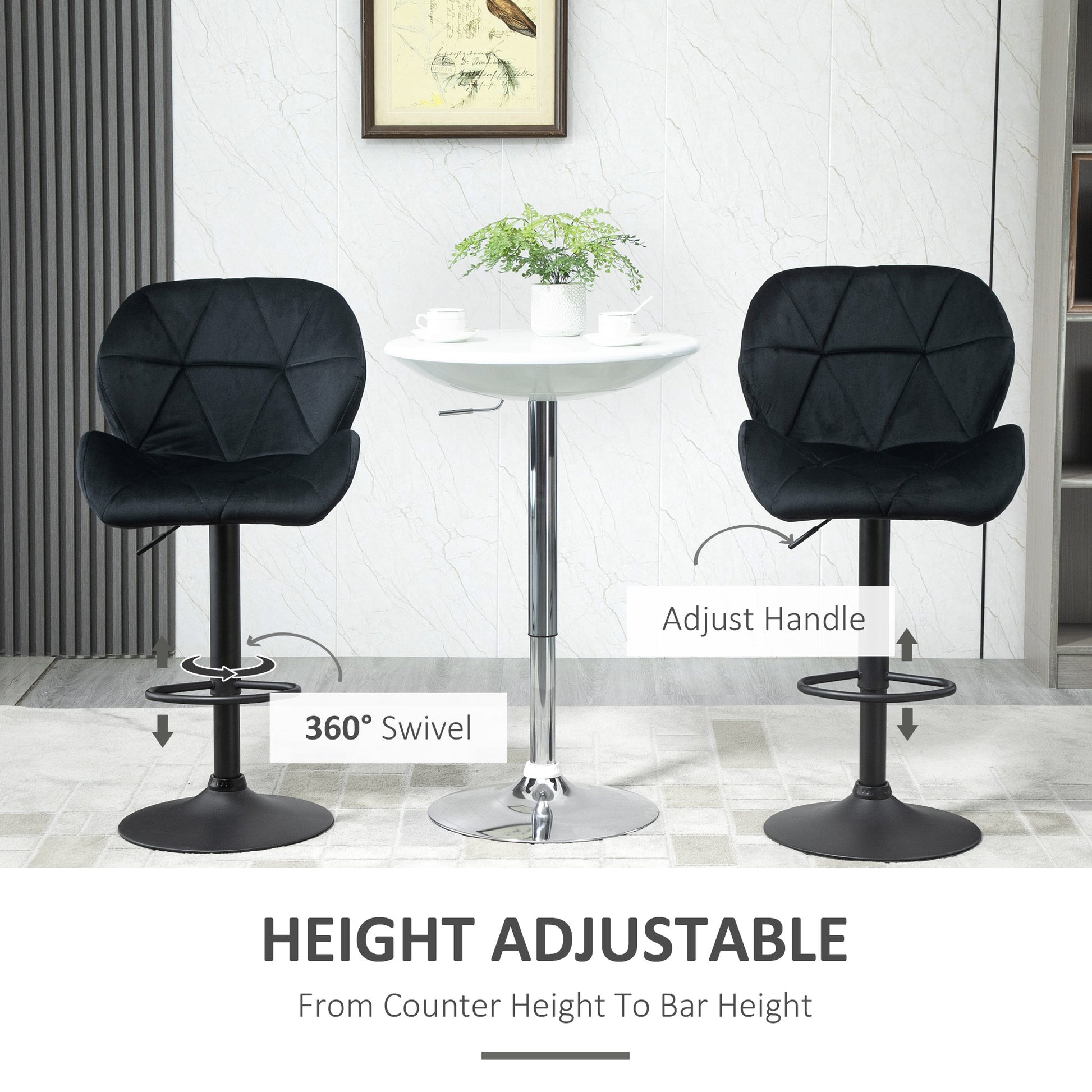 Bar Stool Set of 2 - Black Adjustable Swivel-DECOROLALA