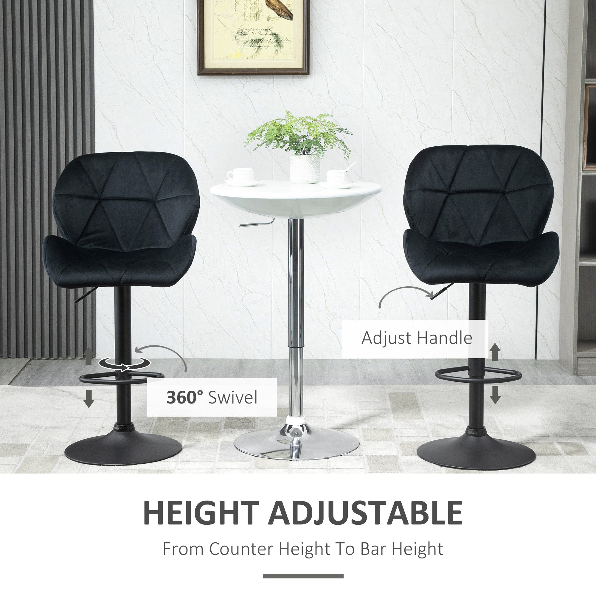 Bar Stool Set of 2 - Black Adjustable Swivel-DECOROLALA