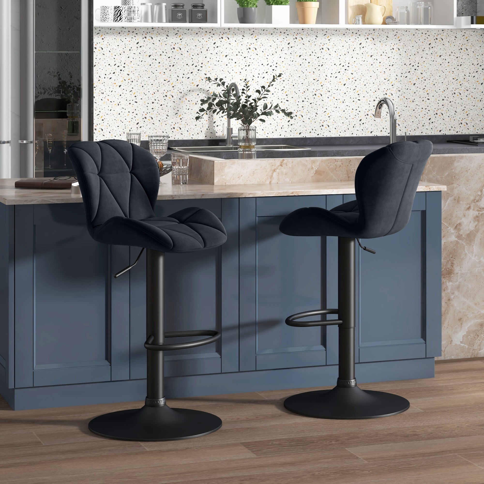 Bar Stool Set of 2 - Black Adjustable Swivel-DECOROLALA