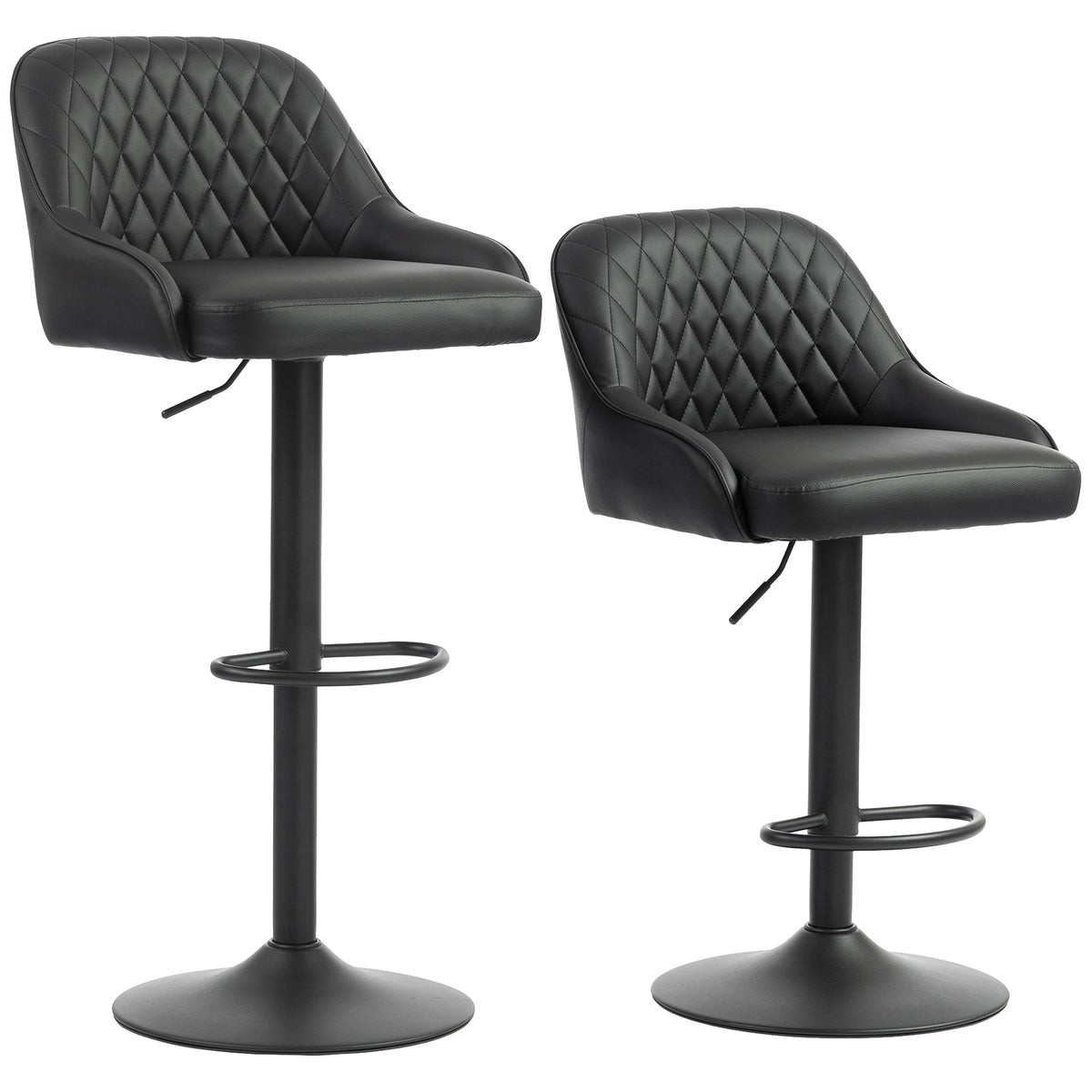 Bar Stools Adjustable Swivel Kitchen Chairs with Backrest Set of 2 for Kitchen Island Black-Bar Stools-DECOROLALA