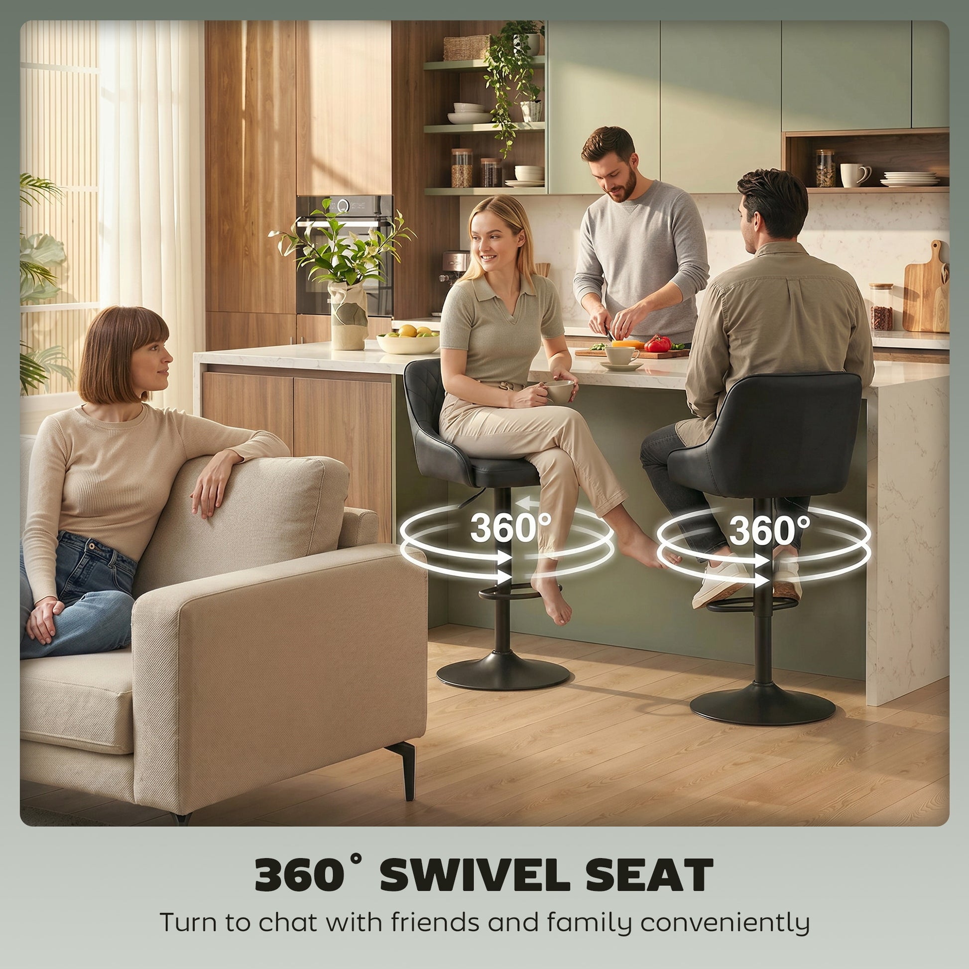 Bar Stools Adjustable Swivel Kitchen Chairs with Backrest Set of 2 for Kitchen Island Black-Home Furnishings > Kitchen & Dining Furniture > Bar Stools-DECOROLALA