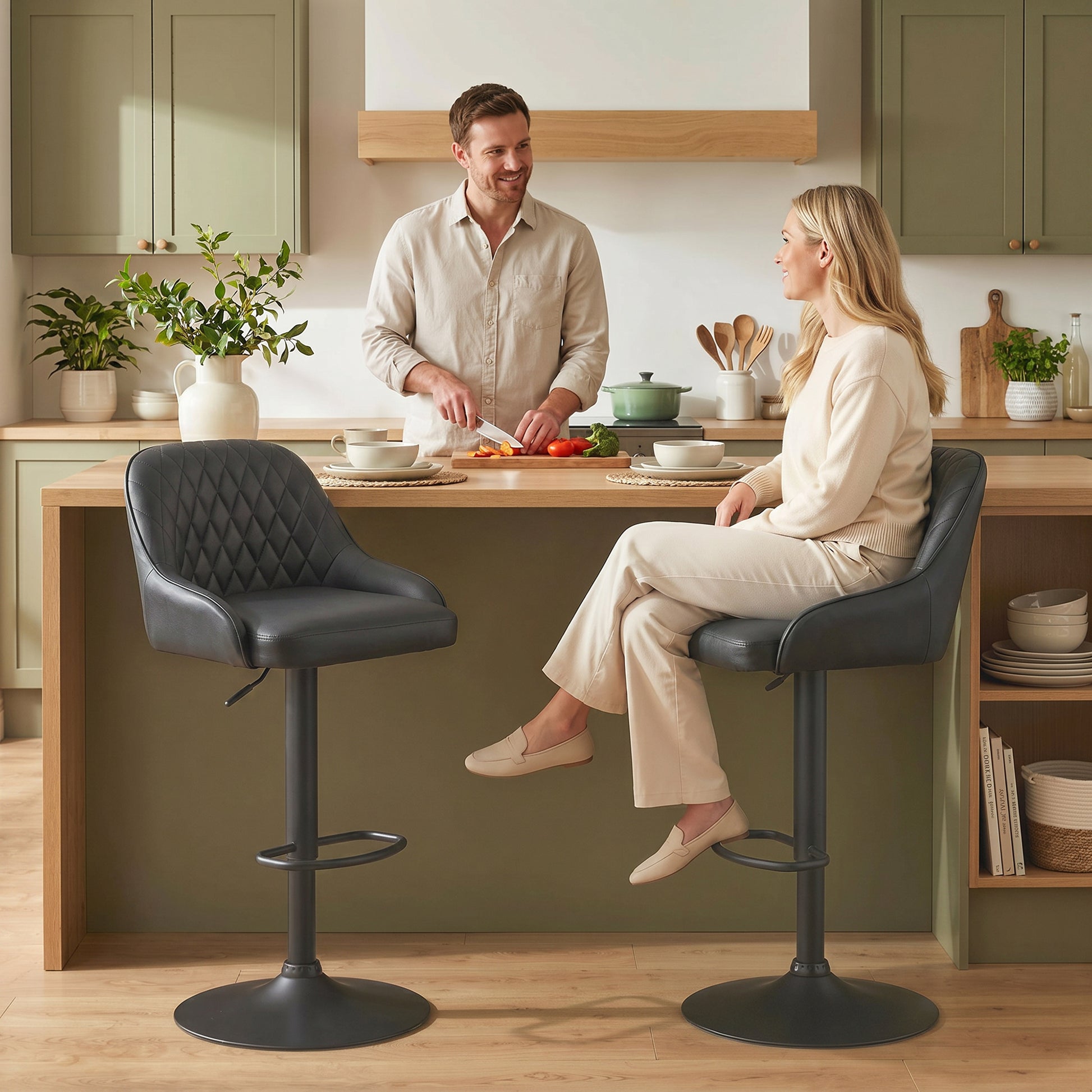 Bar Stools Adjustable Swivel Kitchen Chairs with Backrest Set of 2 for Kitchen Island Black-Home Furnishings > Kitchen & Dining Furniture > Bar Stools-DECOROLALA