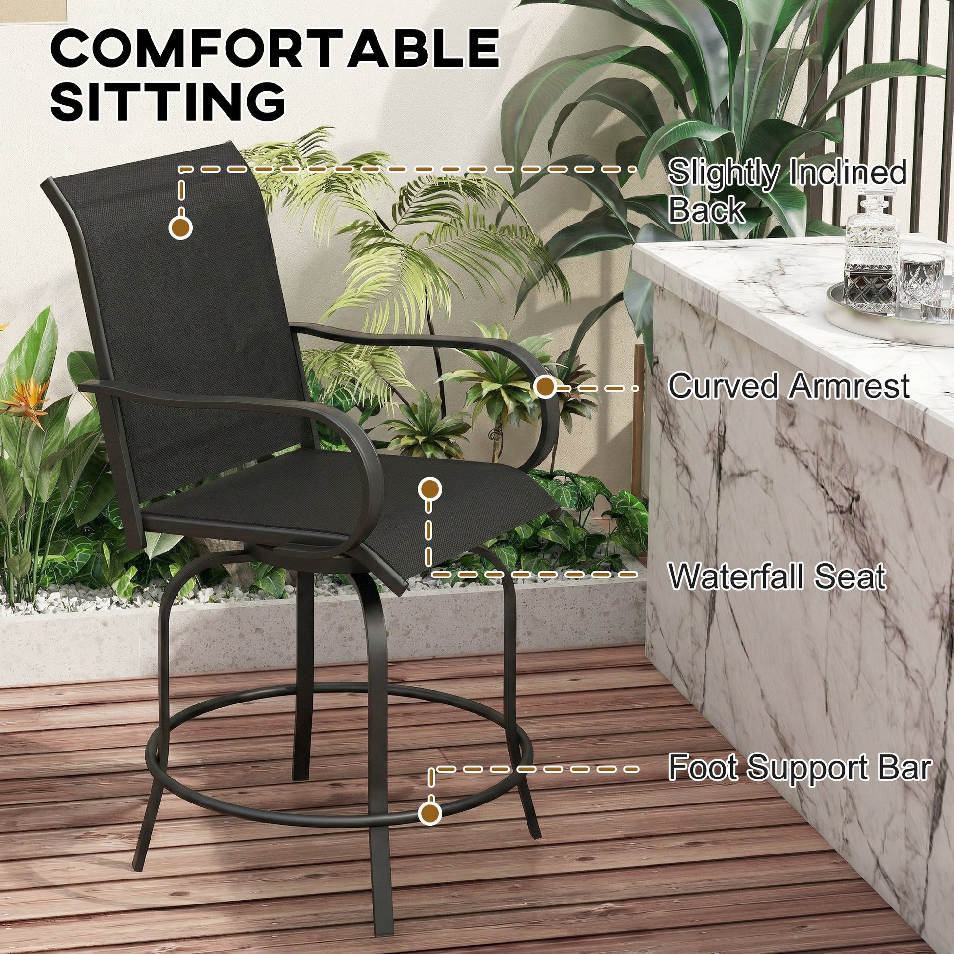 Bar Stools Set of 2 360Á Swivel Black-DECOROLALA