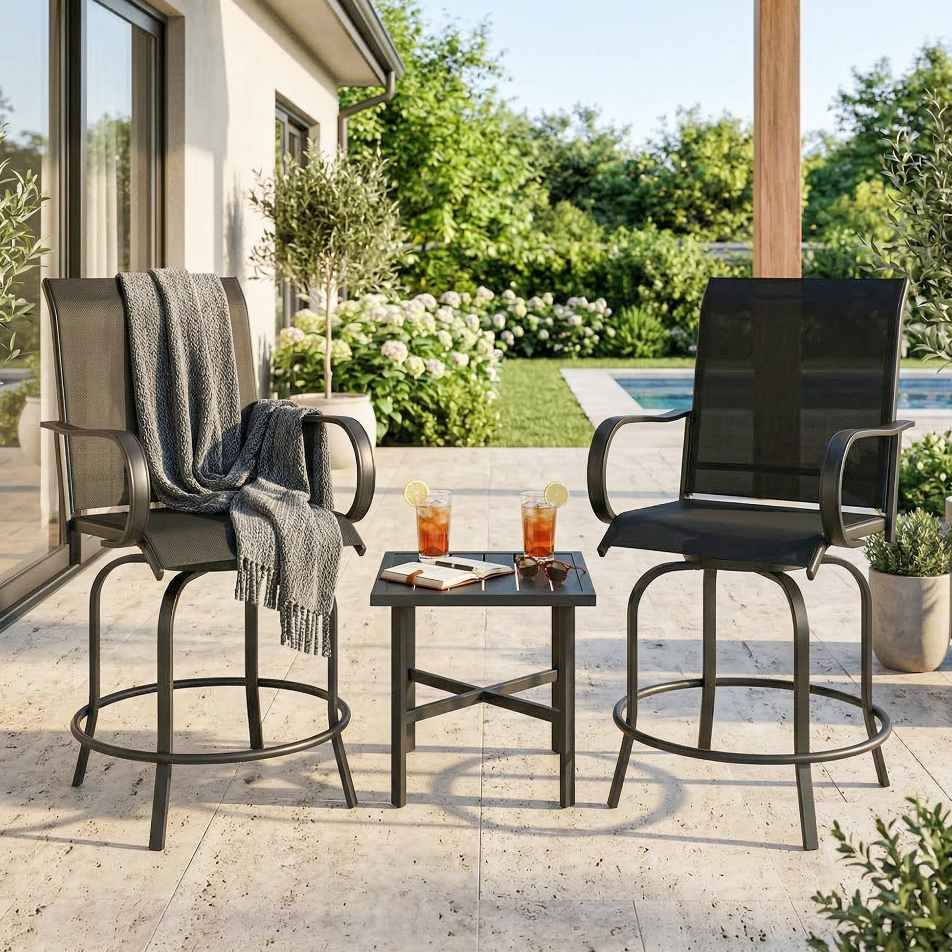 Bar Stools Set of 2 360Á Swivel Black-DECOROLALA