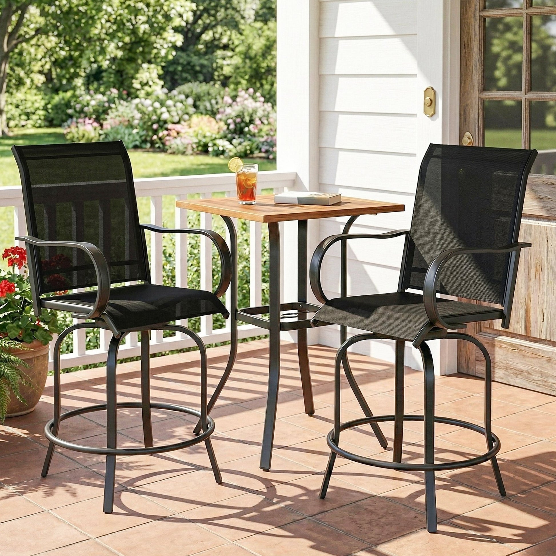 Bar Stools Set of 2 360Á Swivel Black-DECOROLALA