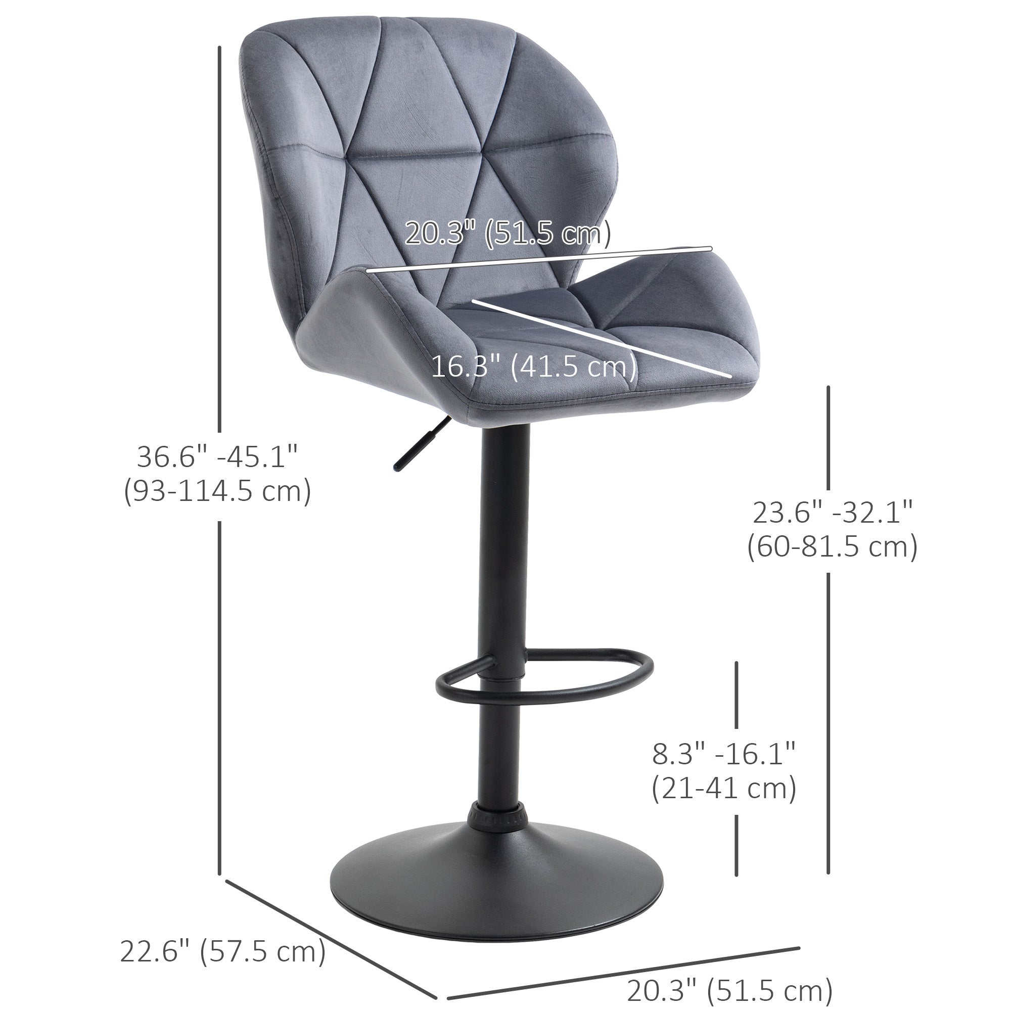 Bar Stools Set of 2 Adjustable Height Grey Fabric-DECOROLALA