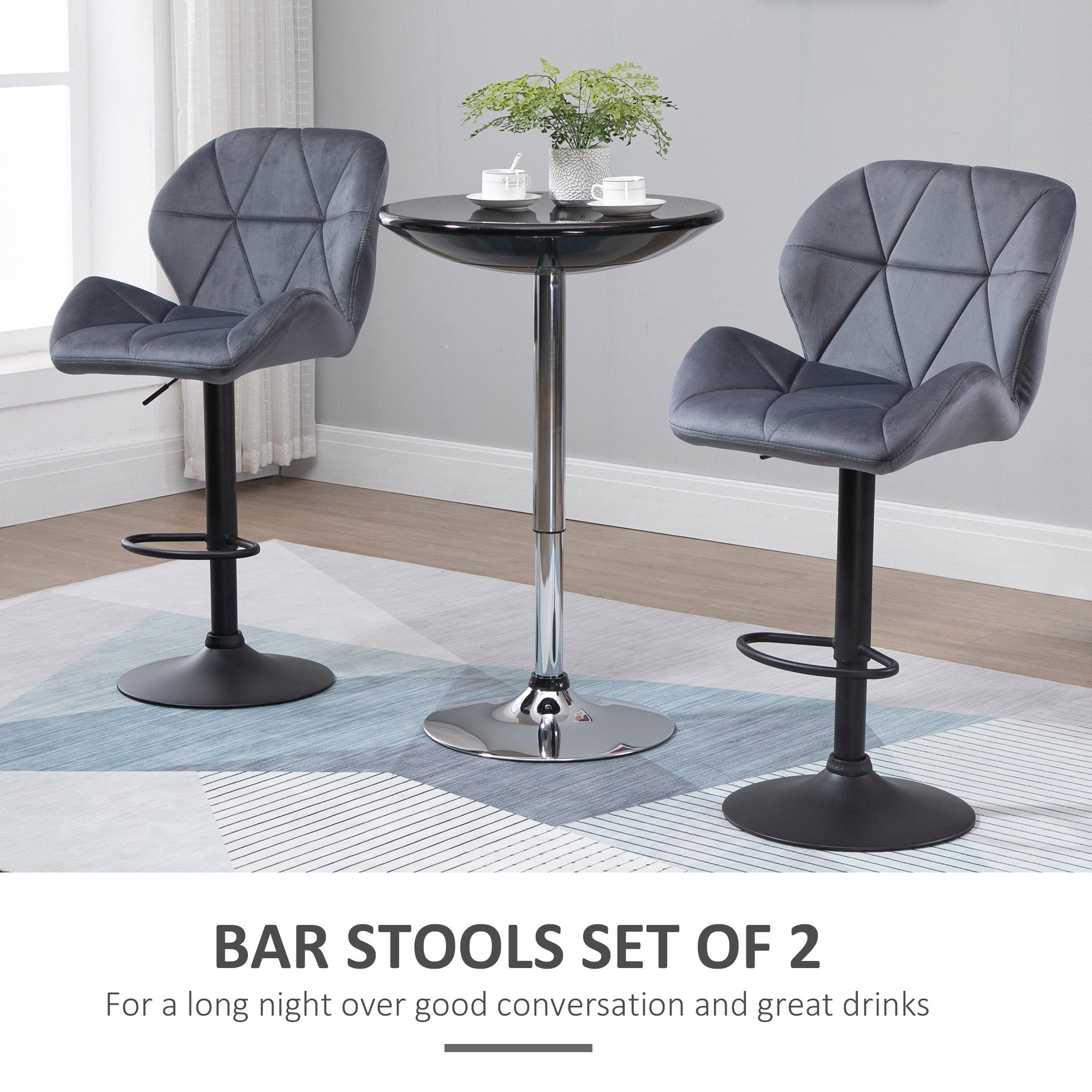 Bar Stools Set of 2 Adjustable Height Grey Fabric-DECOROLALA