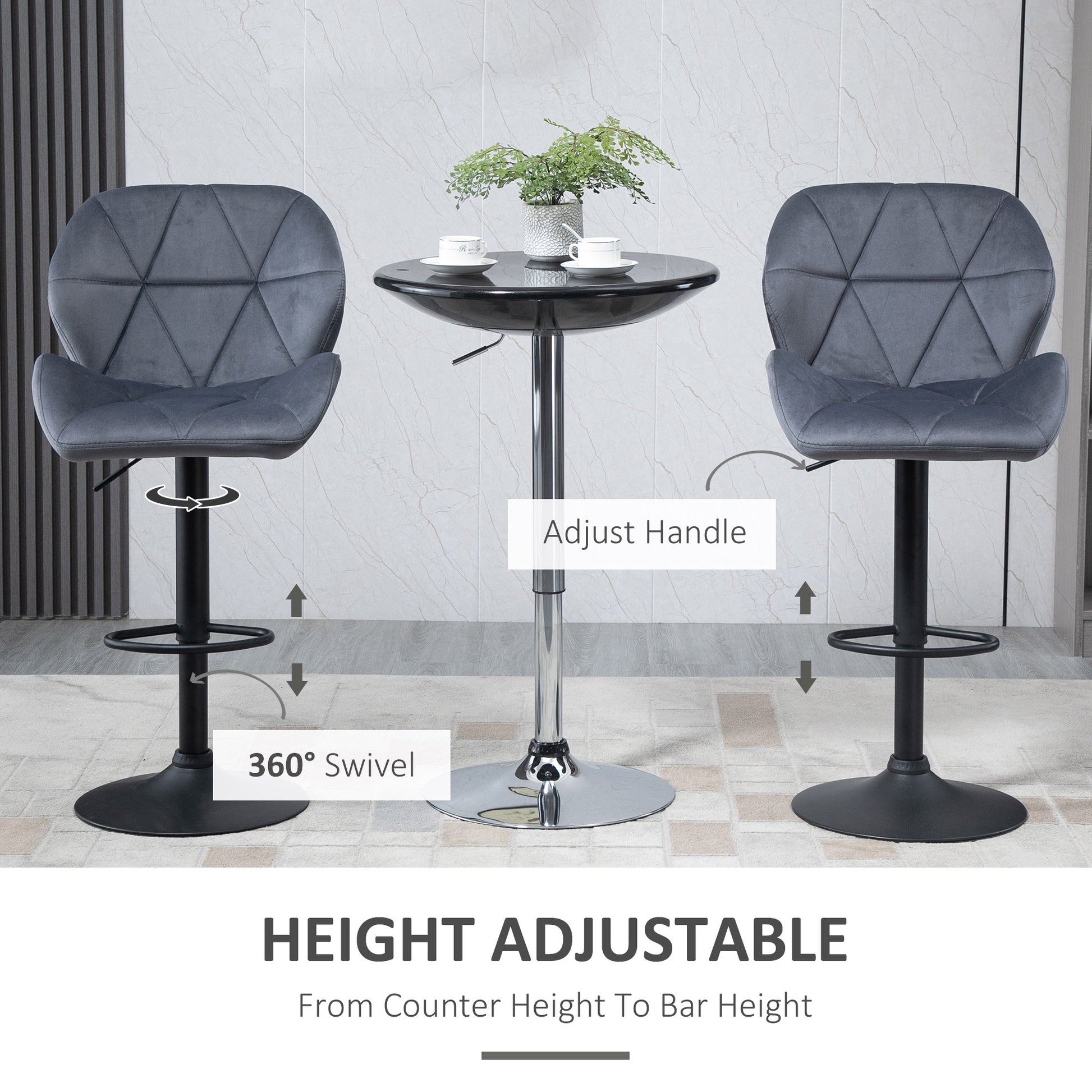 Bar Stools Set of 2 Adjustable Height Grey Fabric-DECOROLALA