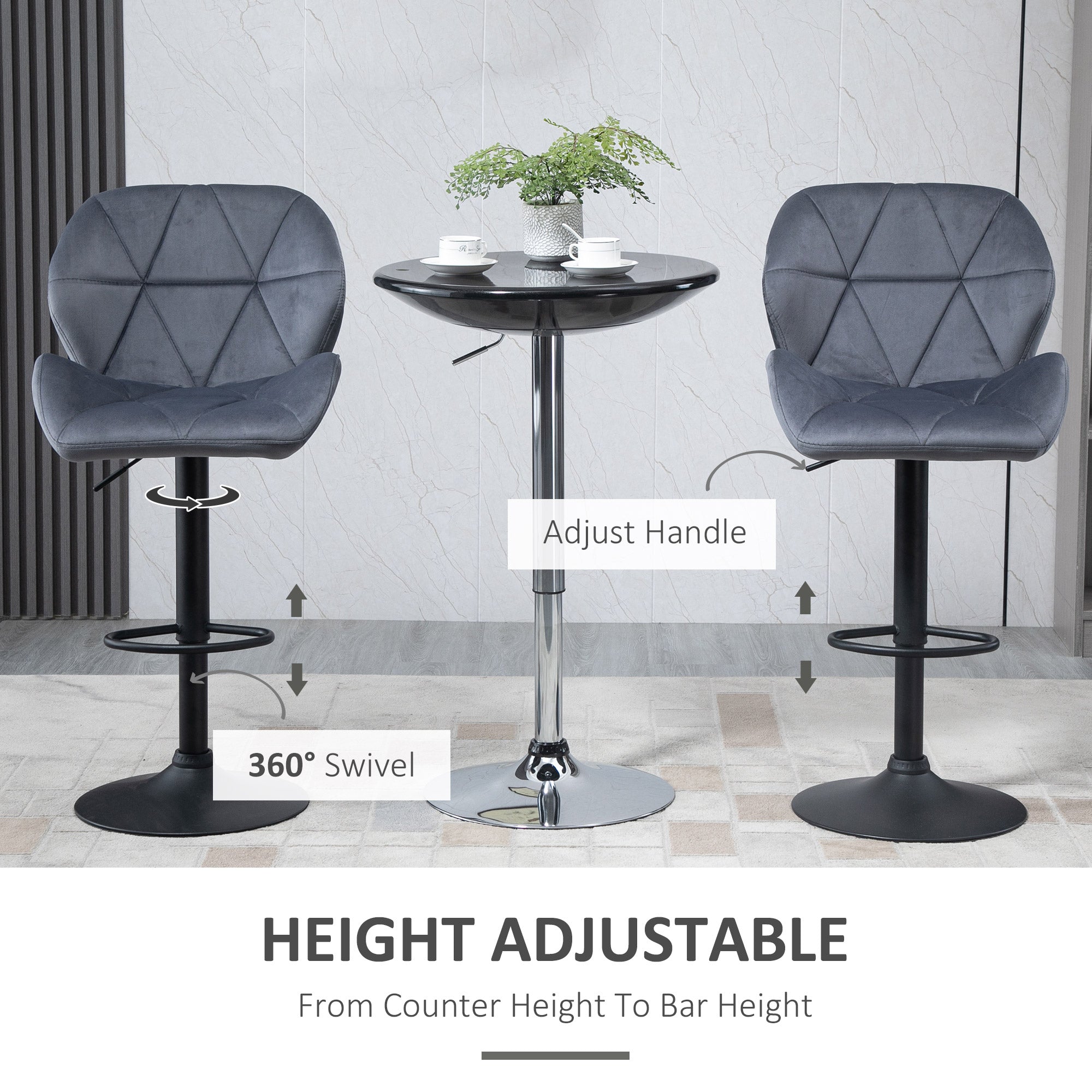 Bar Stools Set of 2 Adjustable Height Grey Fabric-DECOROLALA