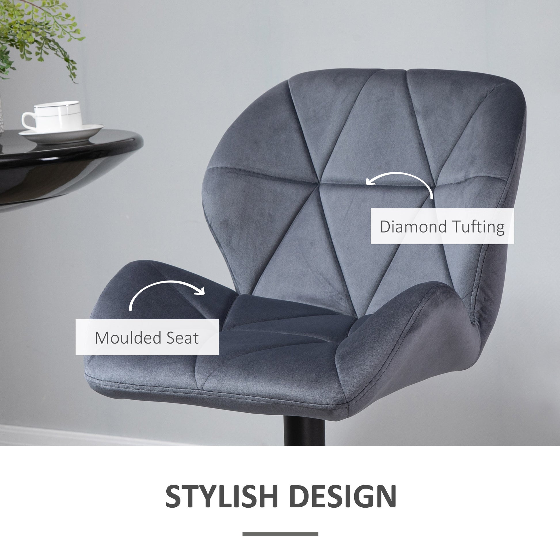 Bar Stools Set of 2 Adjustable Height Grey Fabric-DECOROLALA