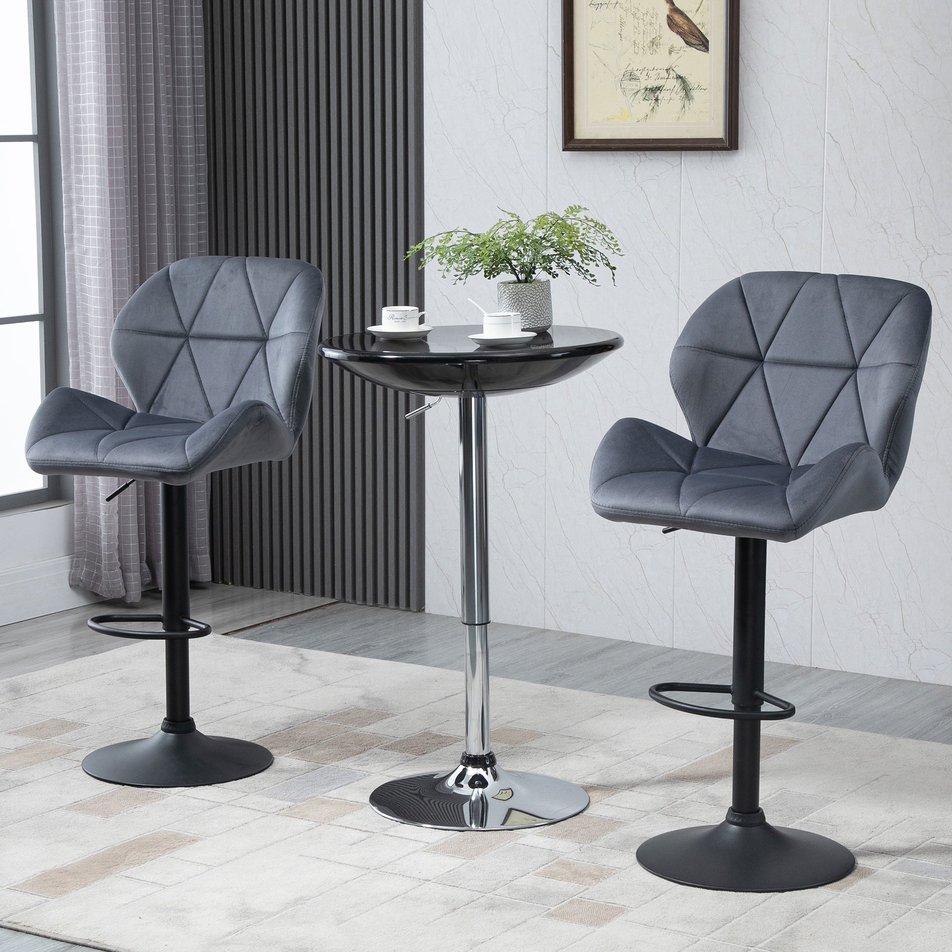 Bar Stools Set of 2 Adjustable Height Grey Fabric-DECOROLALA