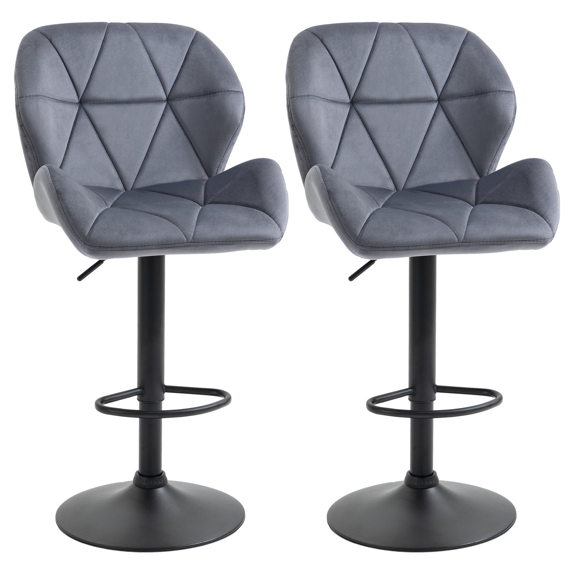 Bar Stools Set of 2 Adjustable Height Grey Fabric-DECOROLALA