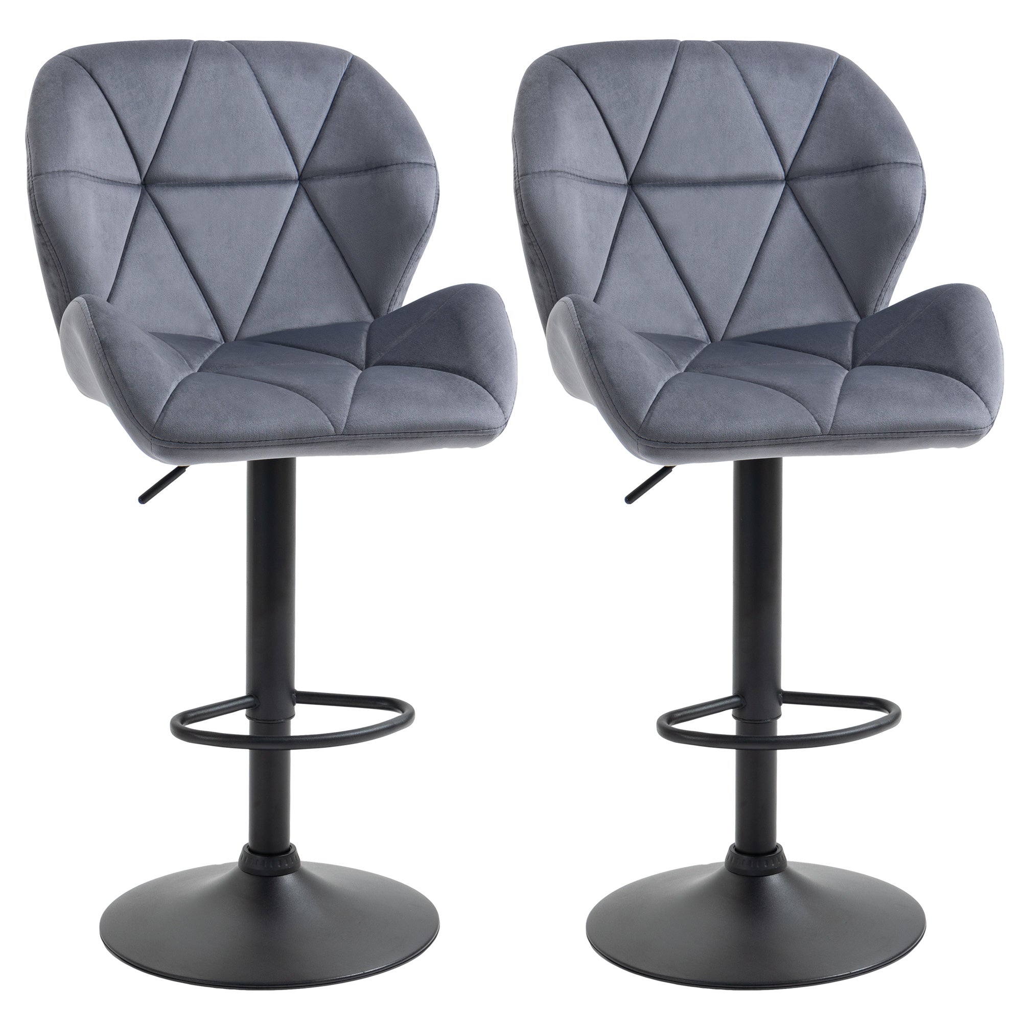 Bar Stools Set of 2 Adjustable Height Grey Fabric-DECOROLALA