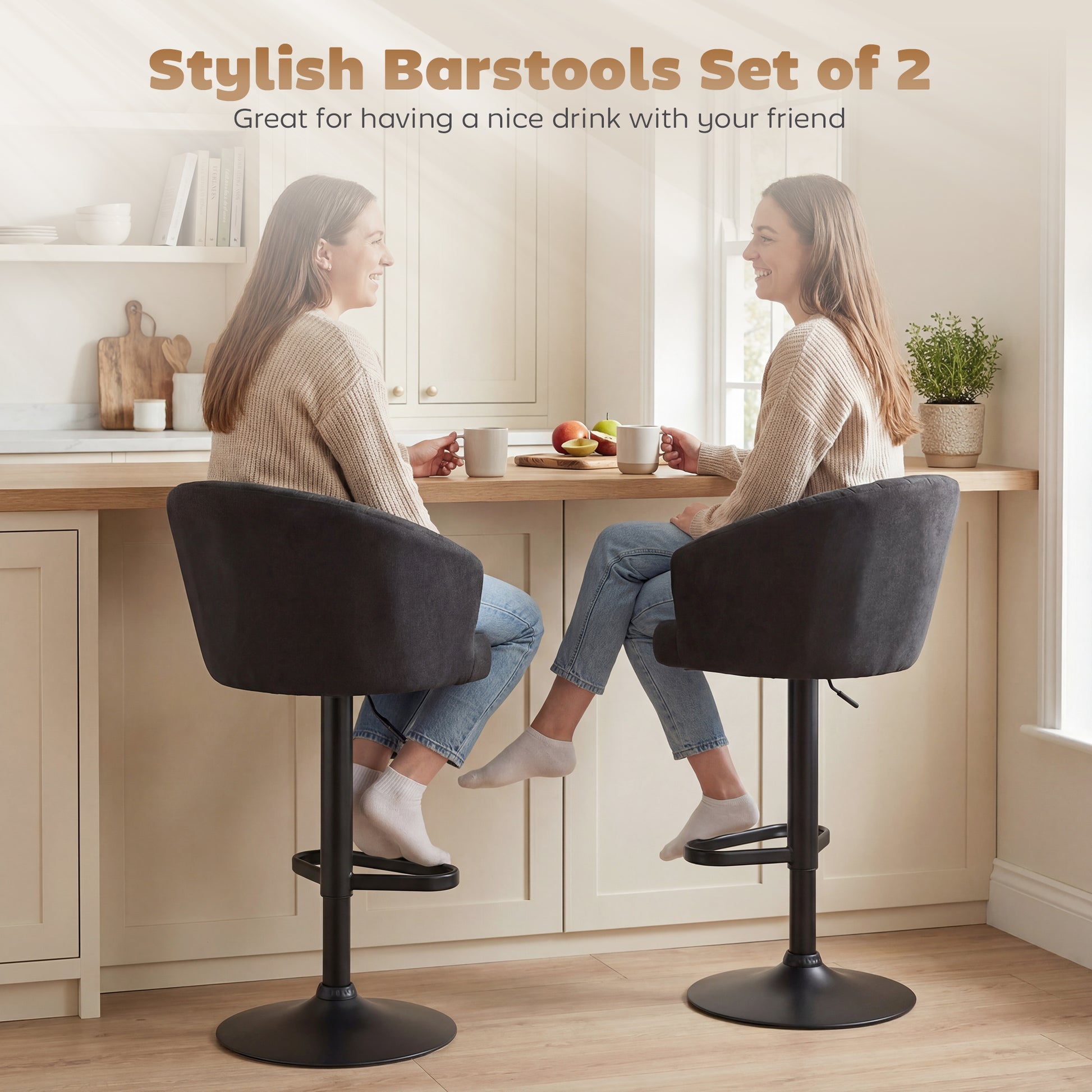 Bar Stools Set of 2 - Black Adjustable Swivel-DECOROLALA