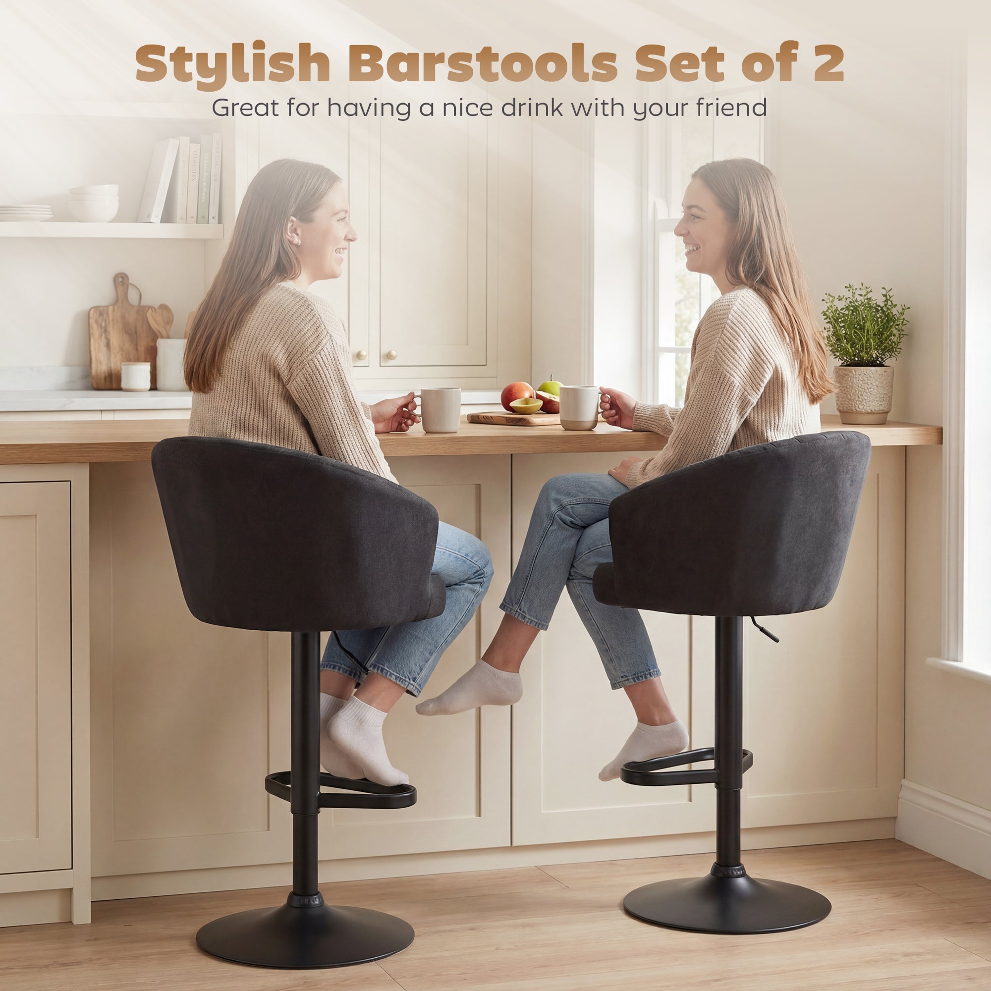 Bar Stools Set of 2 - Black Adjustable Swivel-DECOROLALA