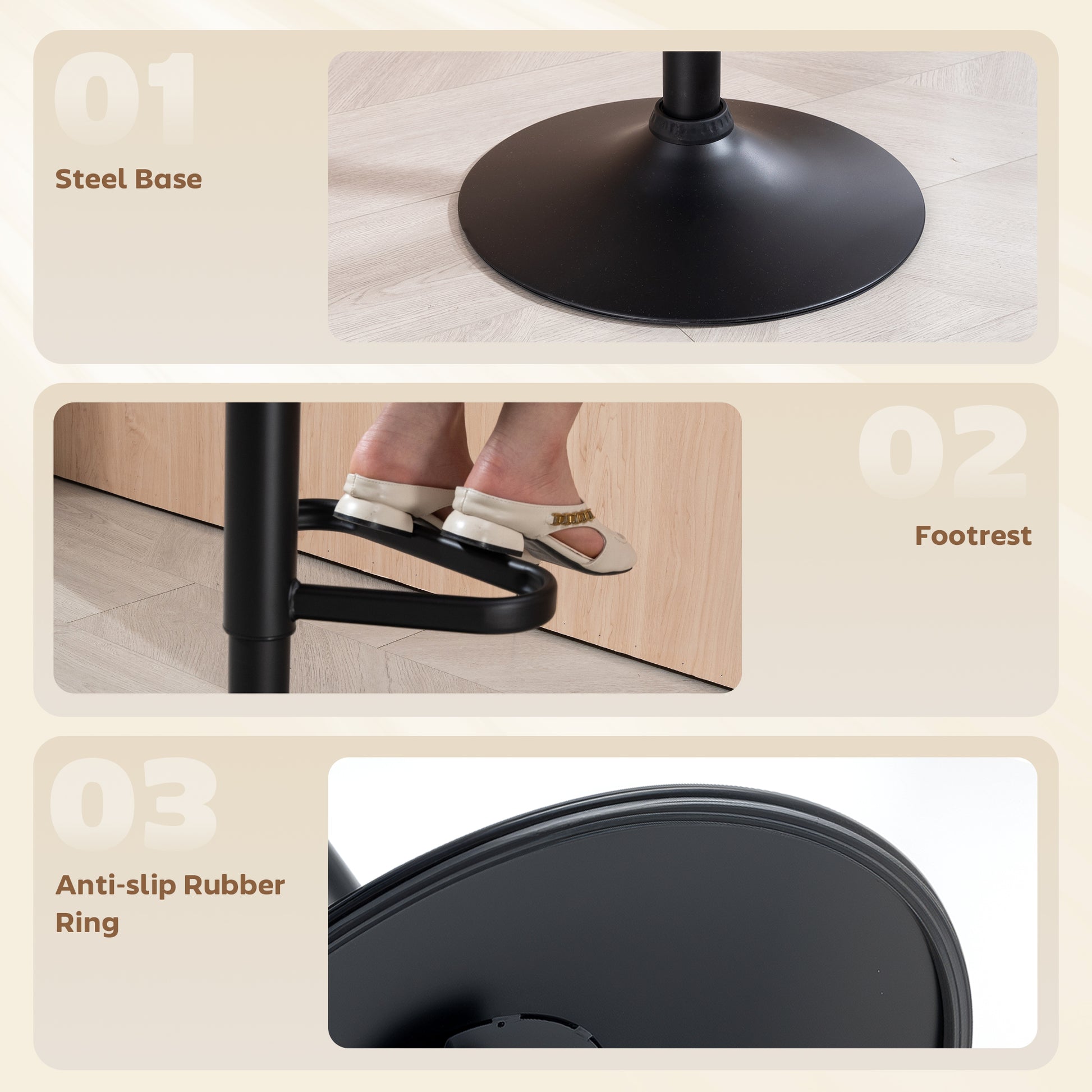 Bar Stools Set of 2 - Black Adjustable Swivel-DECOROLALA