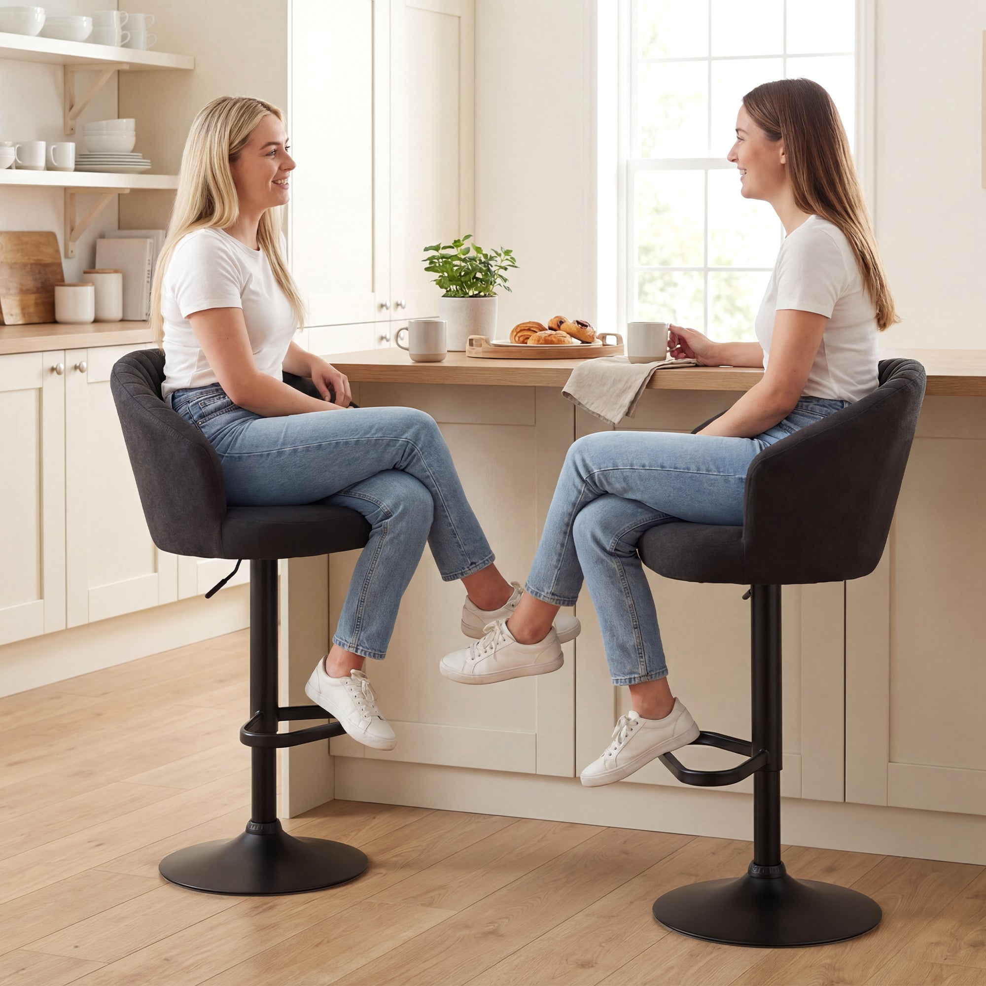 Bar Stools Set of 2 - Black Adjustable Swivel-DECOROLALA
