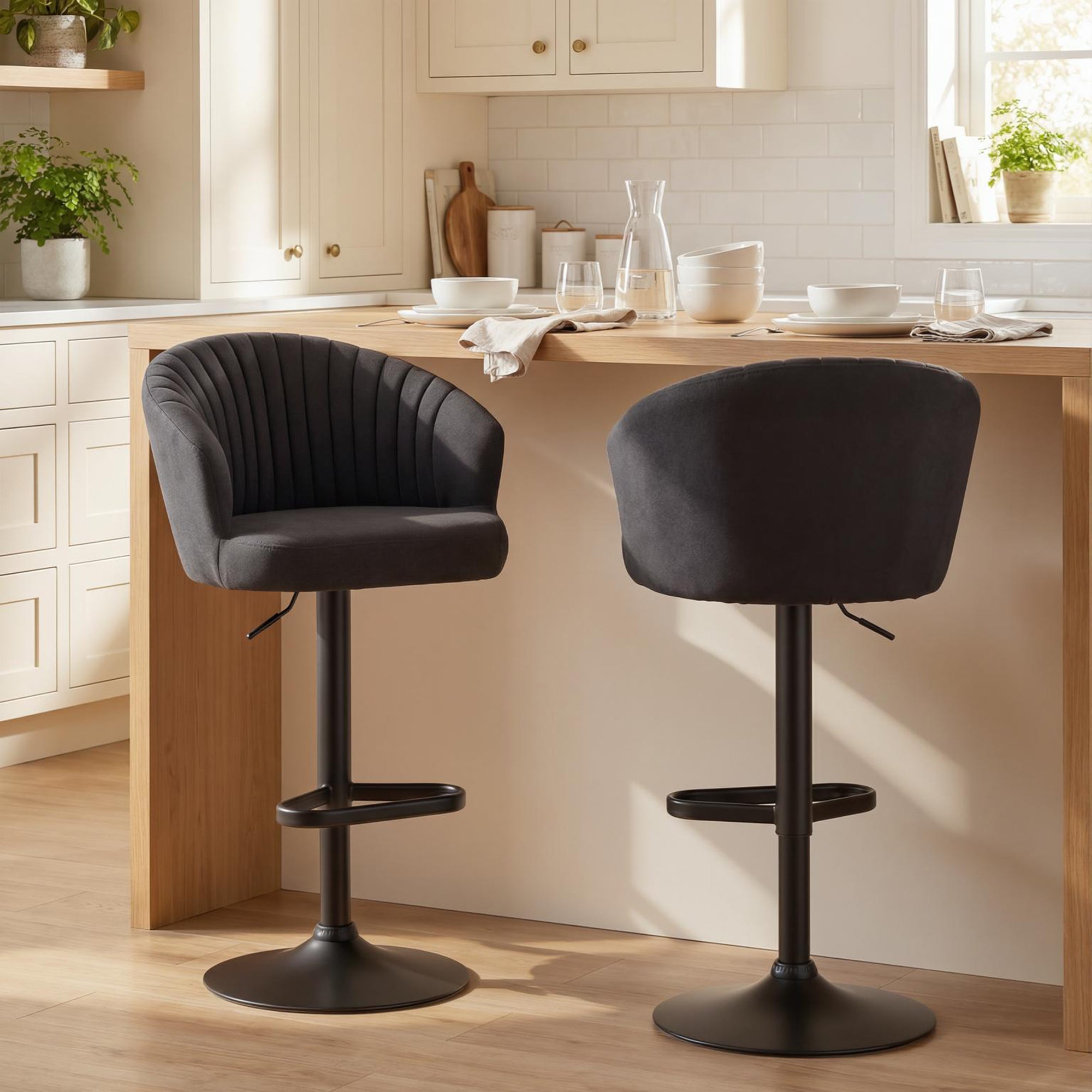 Bar Stools Set of 2 - Black Adjustable Swivel-DECOROLALA