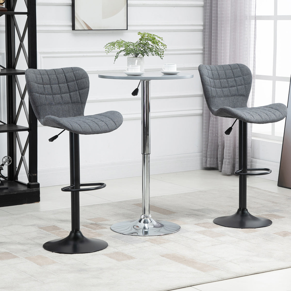 Bar Stools Set of 2 - Grey Swivel Adjustable Counter Stools-Home Furnishings > Kitchen & Dining Furniture > Bar Stools-DECOROLALA