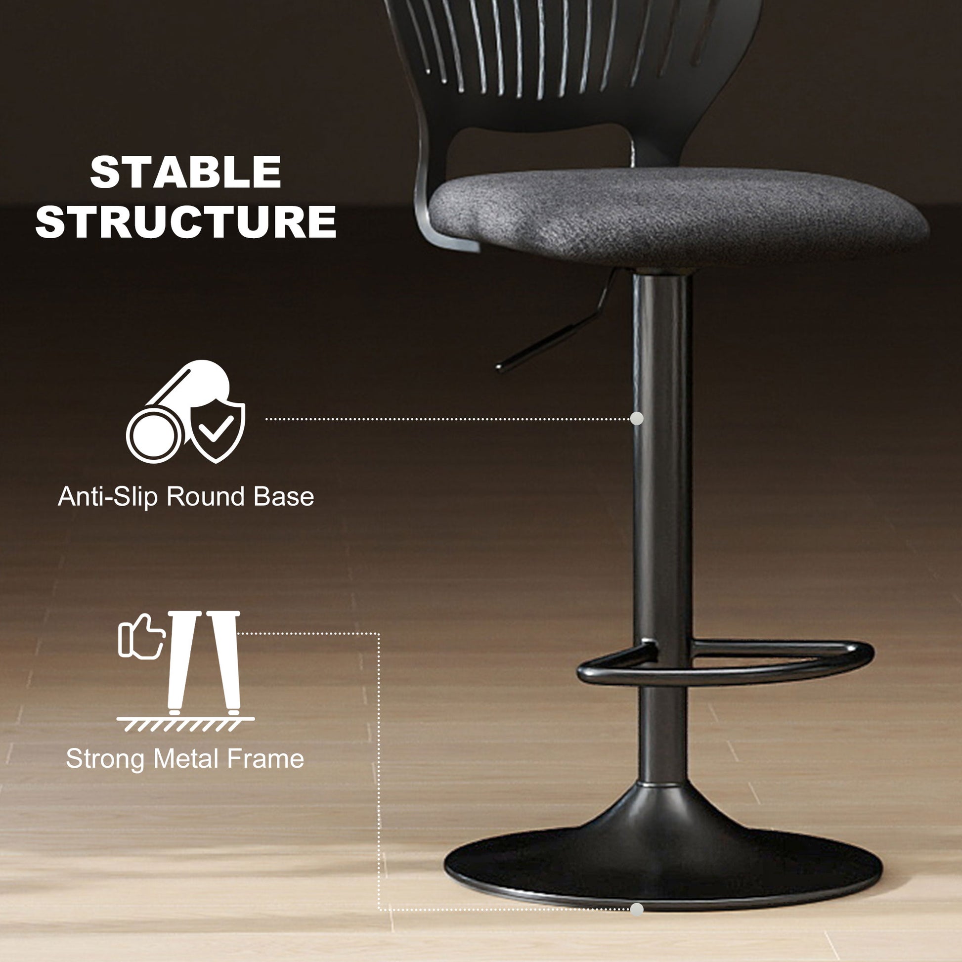 Bar Stools Set of 2, Modern Swivel Counter Height Barstools with Footrest and Hollow Backrest, Black-Home Furnishings > Kitchen & Dining Furniture > Bar Stools-DECOROLALA