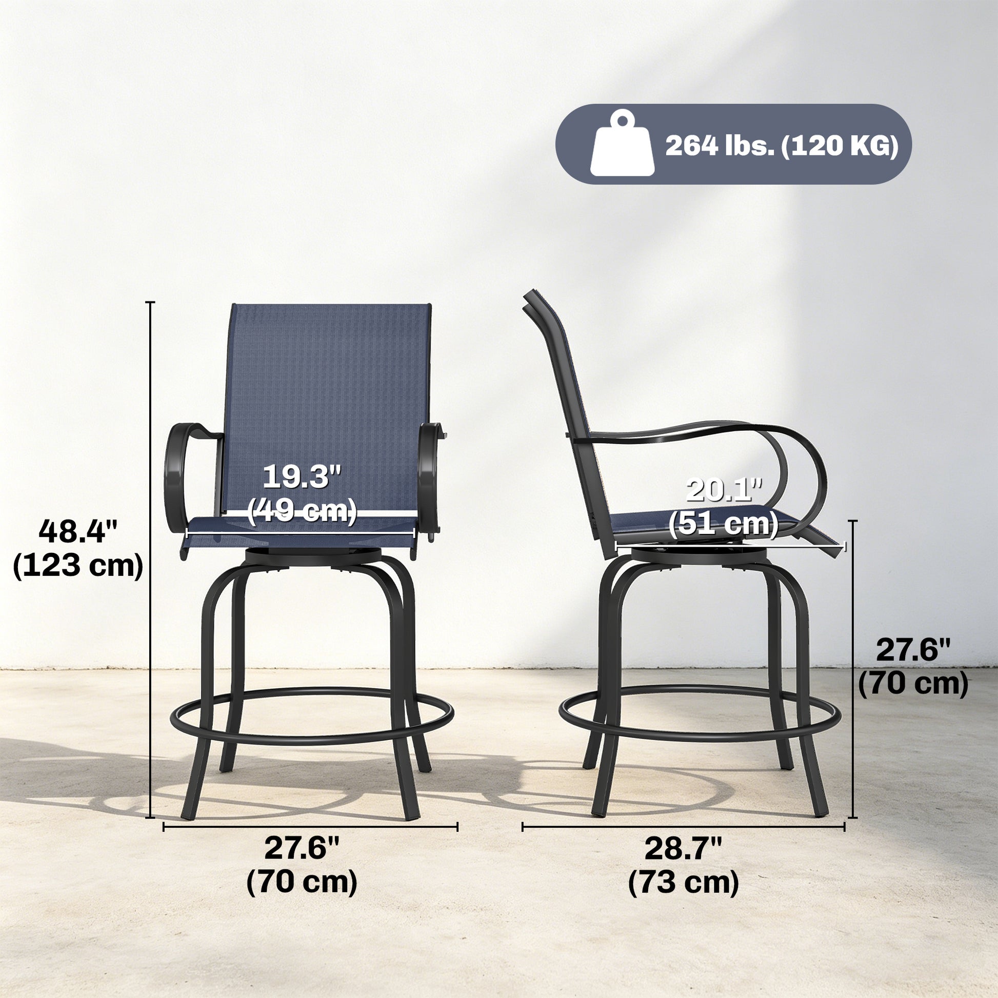 Bar Stools Set of 2 - Navy Blue Swivel-DECOROLALA