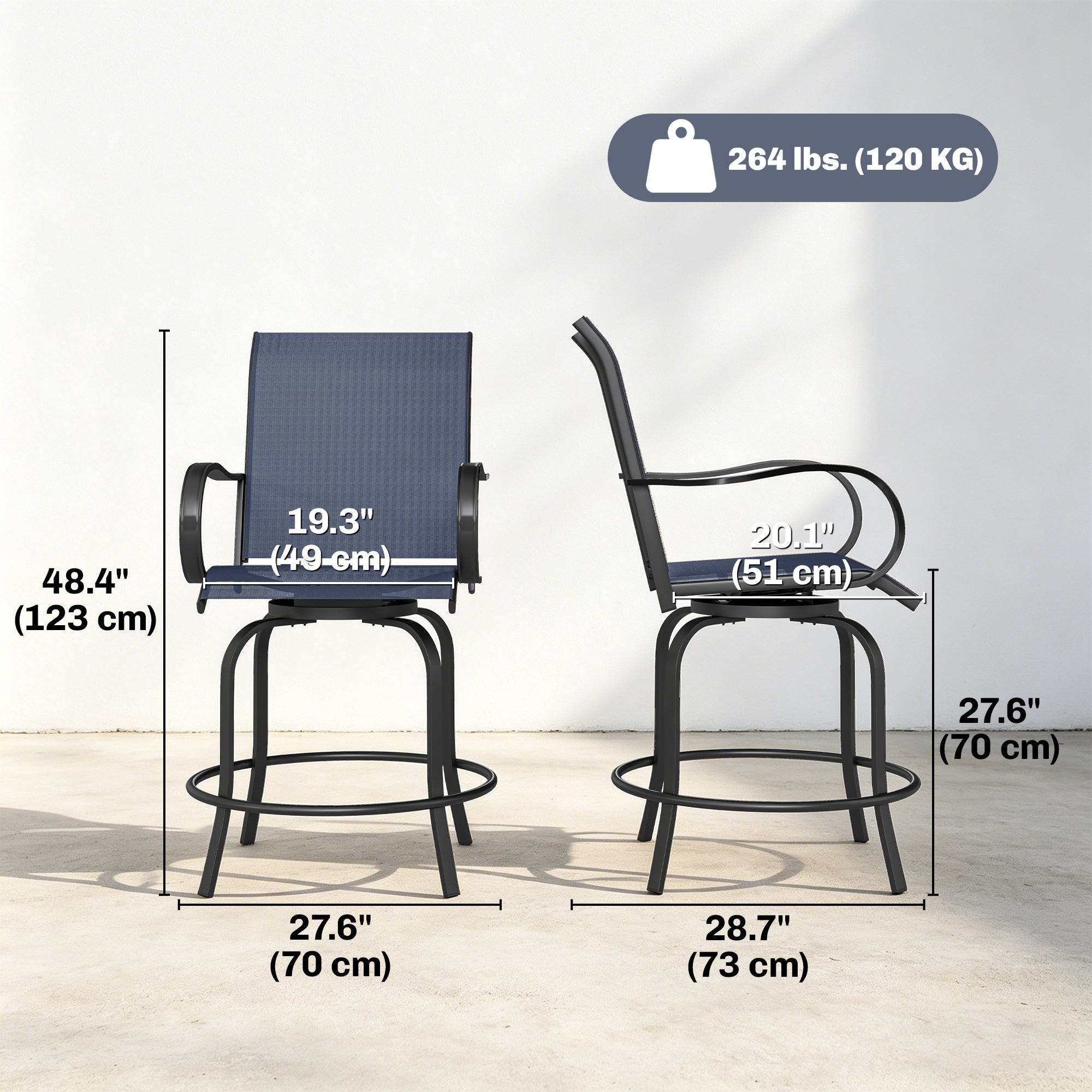 Bar Stools Set of 2 - Navy Blue Swivel-DECOROLALA