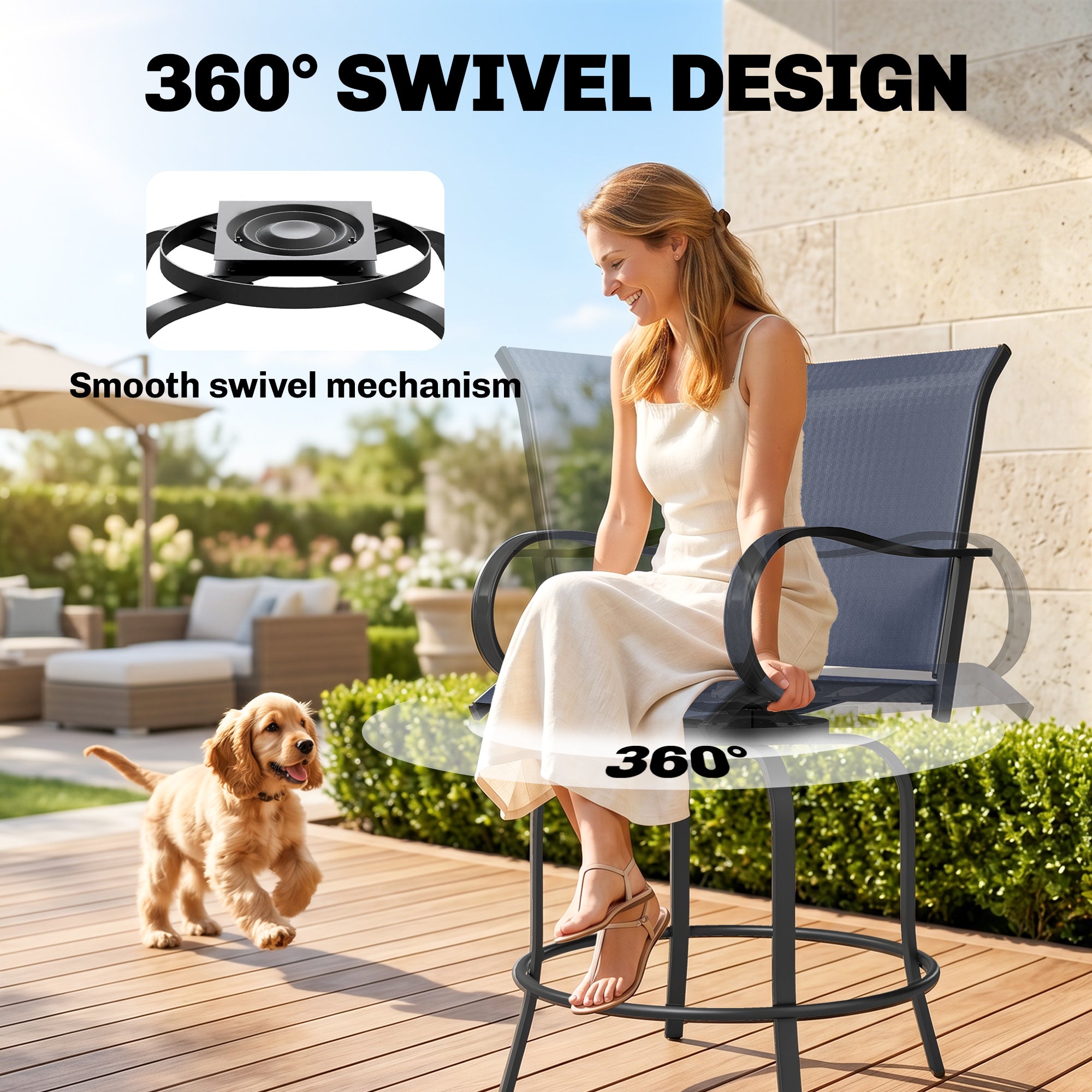 Bar Stools Set of 2 - Navy Blue Swivel-DECOROLALA