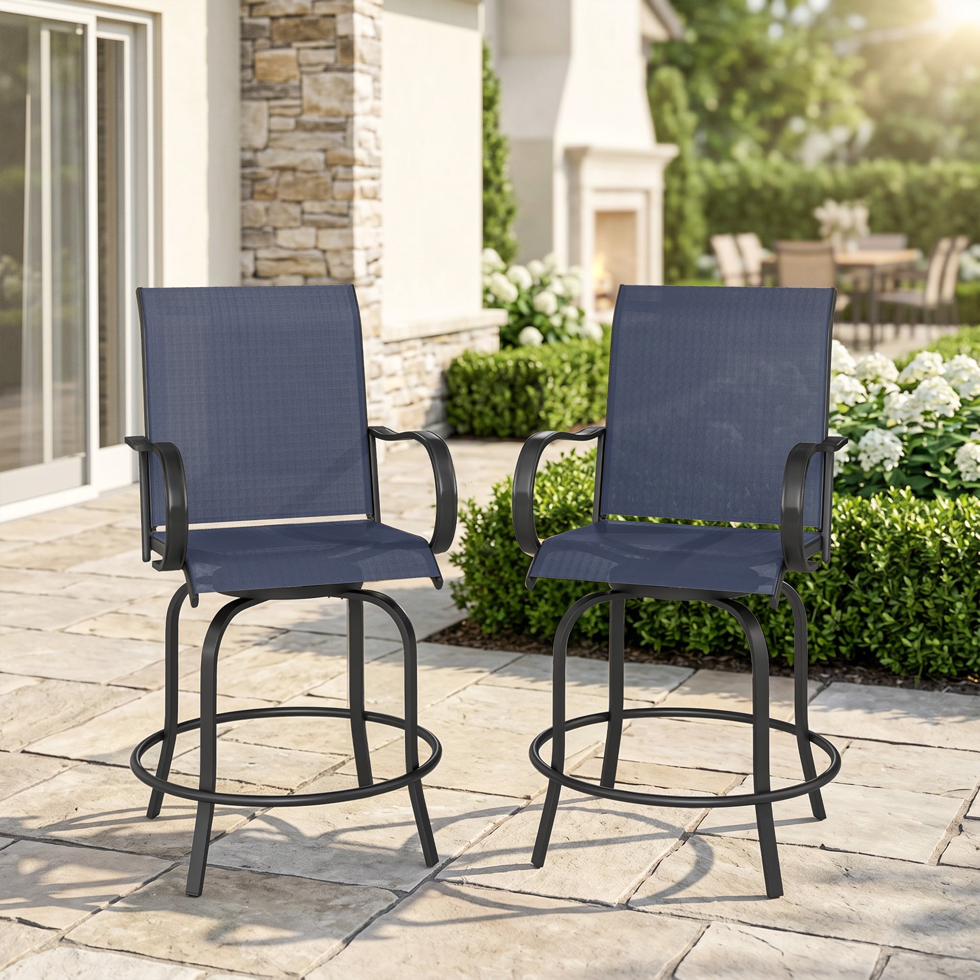 Bar Stools Set of 2 - Navy Blue Swivel-DECOROLALA