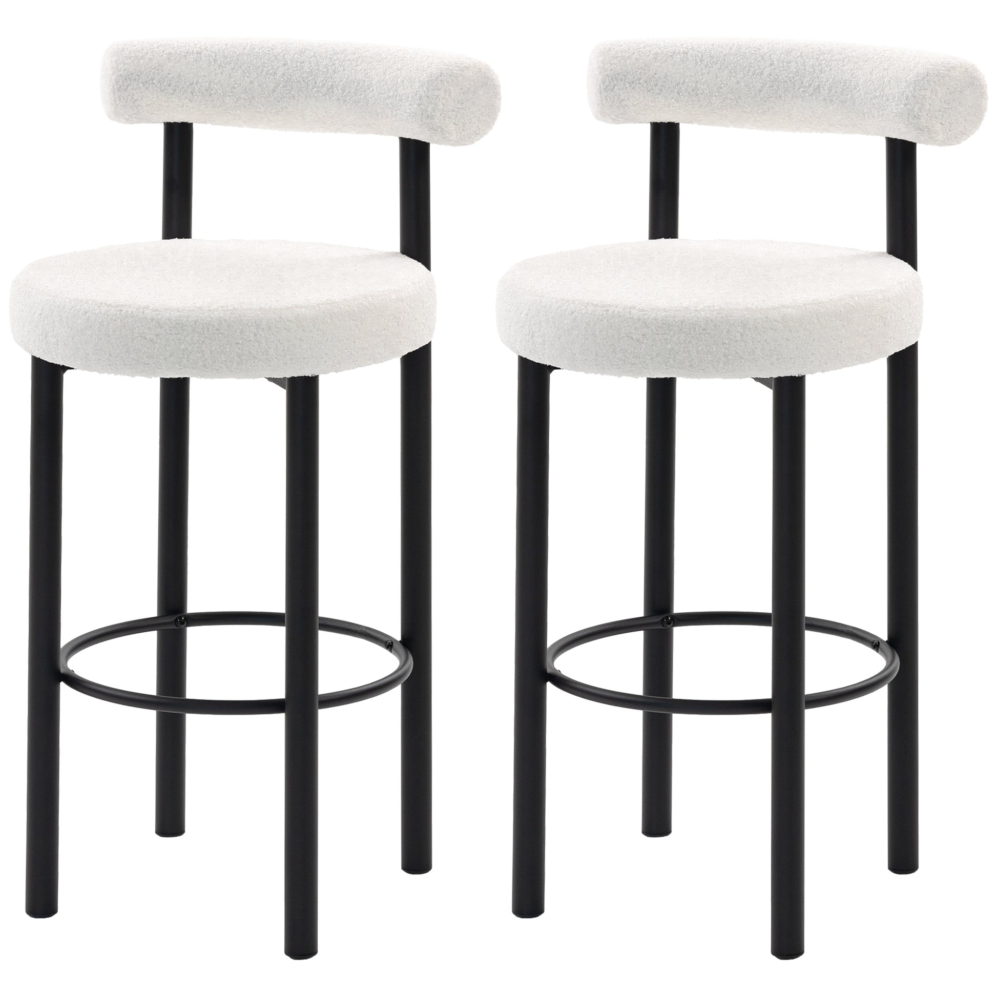 Bar Stools Set of 2, Sherpa Upholstered Barstools with Backrest, Bar Height Stools with Footrest for Kitchen Island-Home Furnishings > Kitchen & Dining Furniture > Bar Stools-DECOROLALA