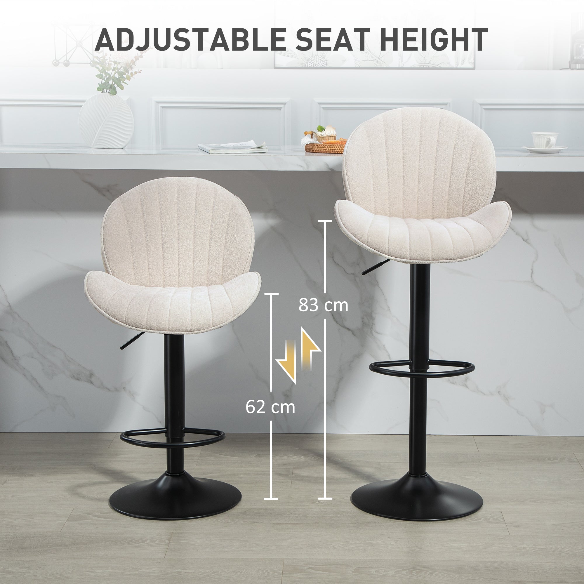 Bar Stools Set of 2, Swivel Barstools with Back, Adjustable Height and Footrest for Kitchen Island, Dining Room, Beige-Home Furnishings > Kitchen & Dining Furniture > Bar Stools-DECOROLALA