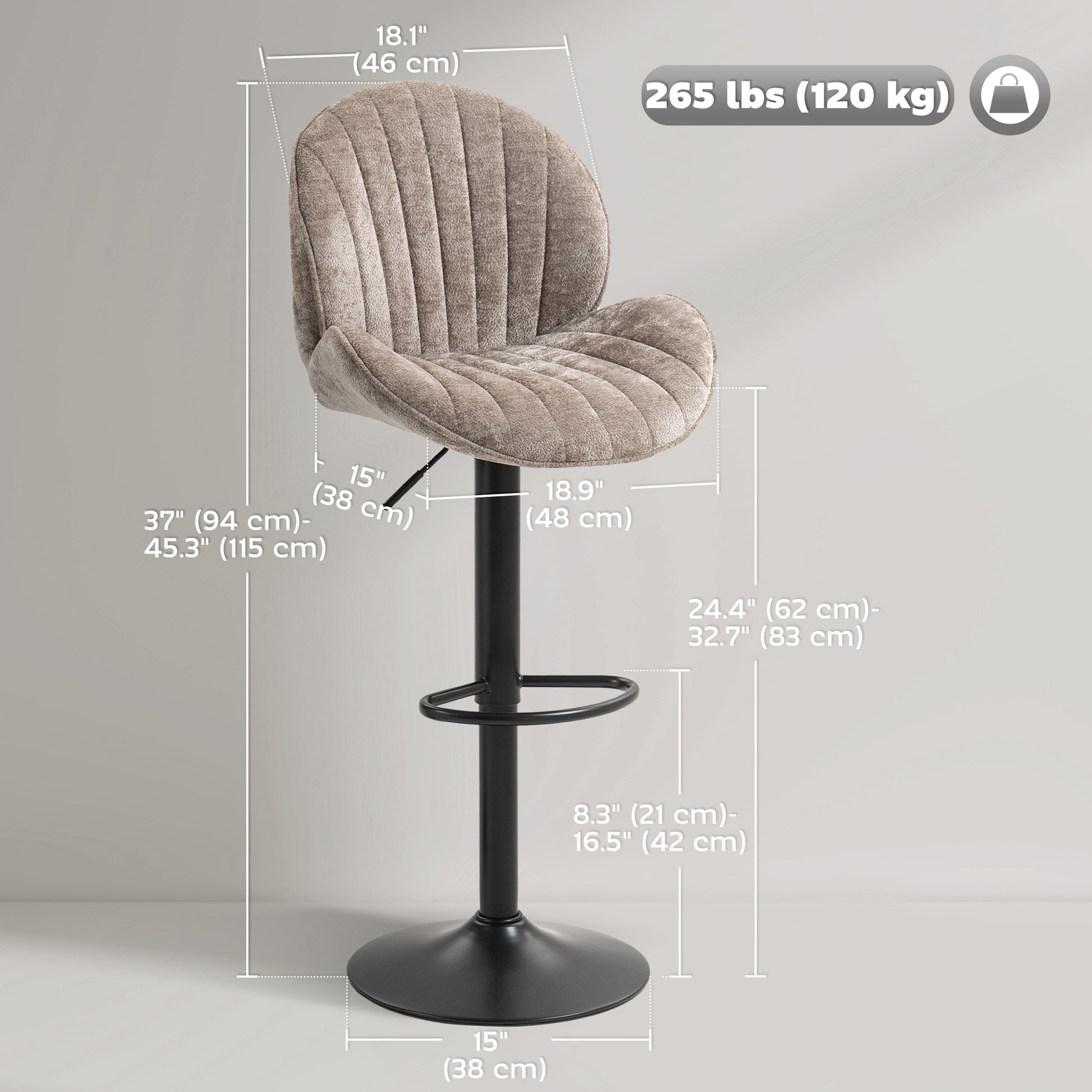 Bar Stools Set of 2, Swivel Barstools with Back, Adjustable Height and Footrest for Kitchen Island, Dining Room, Brown-Home Furnishings > Kitchen & Dining Furniture > Bar Stools-DECOROLALA