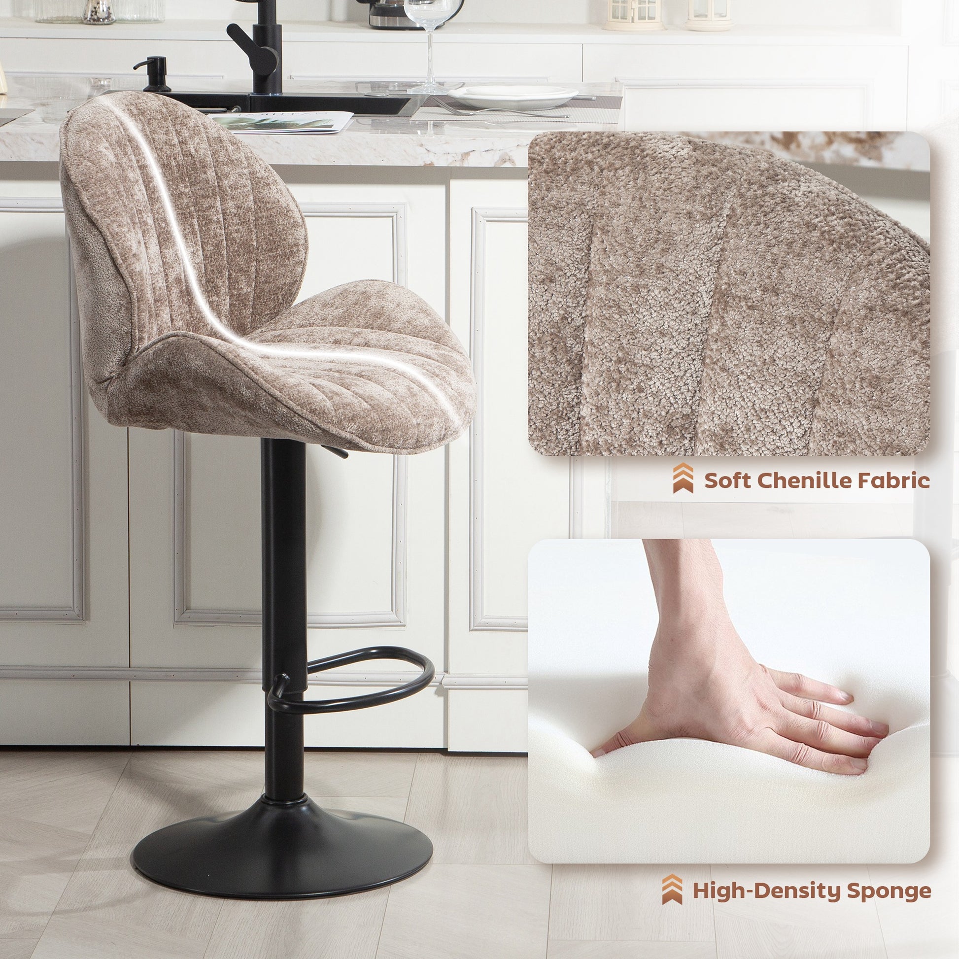 Bar Stools Set of 2, Swivel Barstools with Back, Adjustable Height and Footrest for Kitchen Island, Dining Room, Brown-Home Furnishings > Kitchen & Dining Furniture > Bar Stools-DECOROLALA