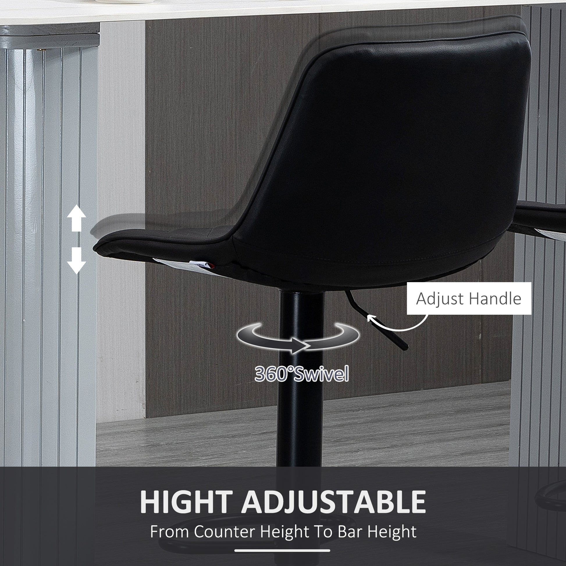 Bar Stools Set of 2, Swivel Counter Height Barstools with Back, Footrest, Adjustable Height, Black-Home Furnishings > Kitchen & Dining Furniture > Bar Stools-DECOROLALA