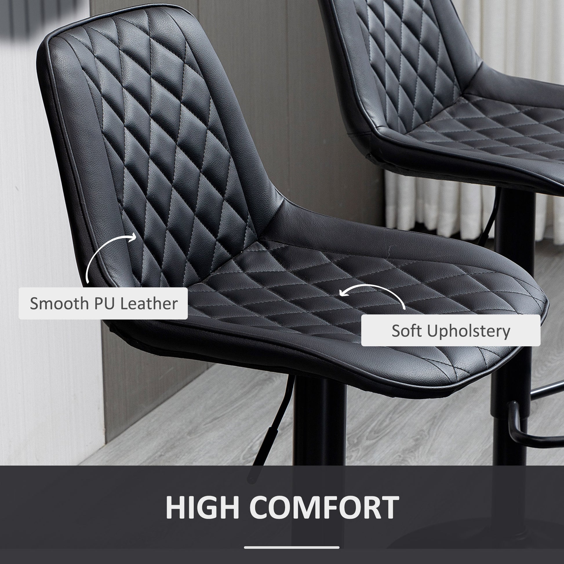 Bar Stools Set of 2, Swivel Counter Height Barstools with Back, Footrest, Adjustable Height, Black-Home Furnishings > Kitchen & Dining Furniture > Bar Stools-DECOROLALA
