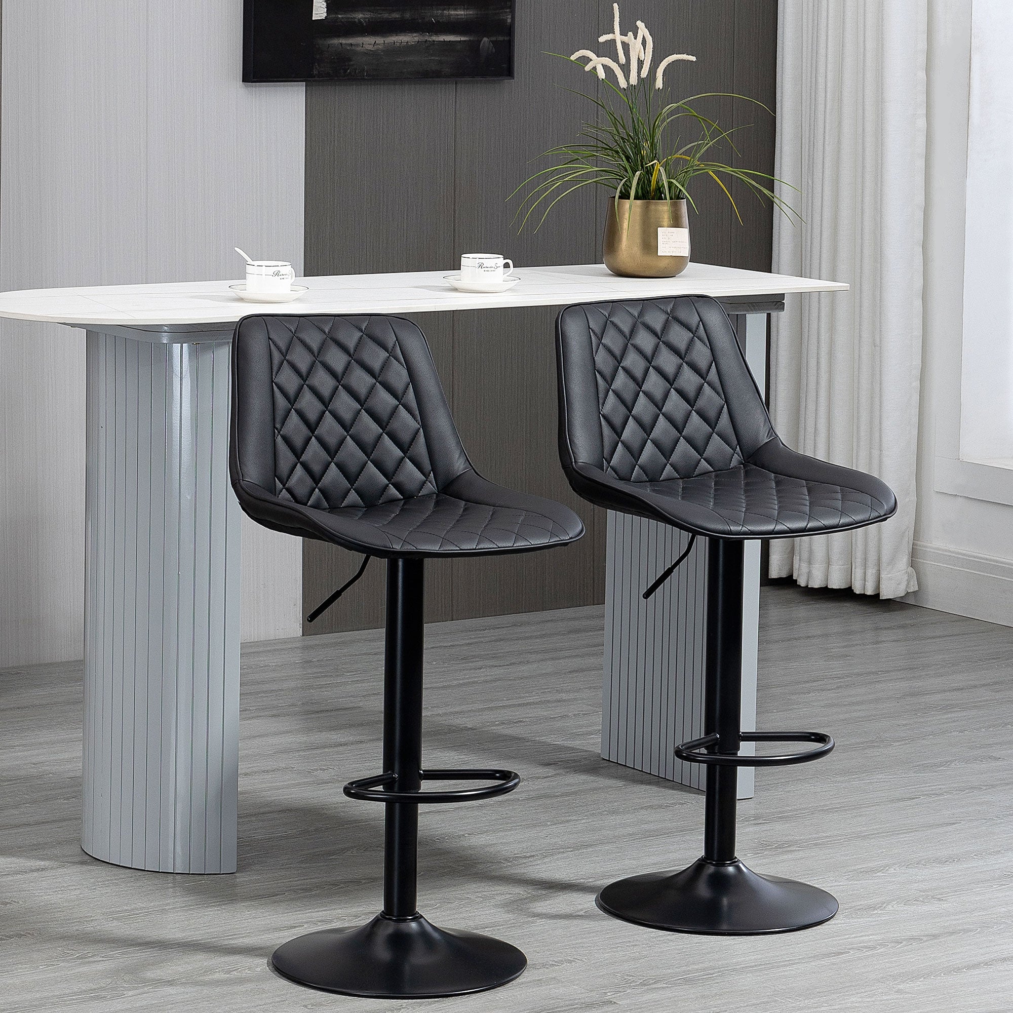 Bar Stools Set of 2, Swivel Counter Height Barstools with Back, Footrest, Adjustable Height, Black-Home Furnishings > Kitchen & Dining Furniture > Bar Stools-DECOROLALA