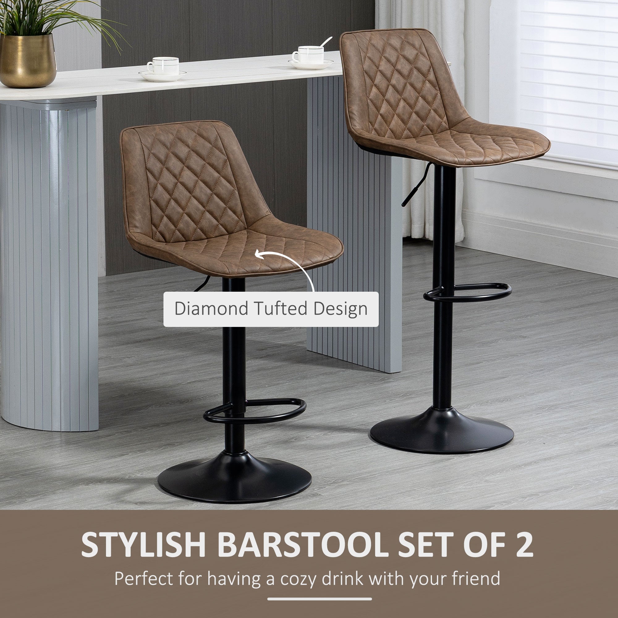 Bar Stools Set of 2, Swivel Counter Height Barstools with Back, Footrest, Adjustable Height, Dark Brown-Home Furnishings > Kitchen & Dining Furniture > Bar Stools-DECOROLALA