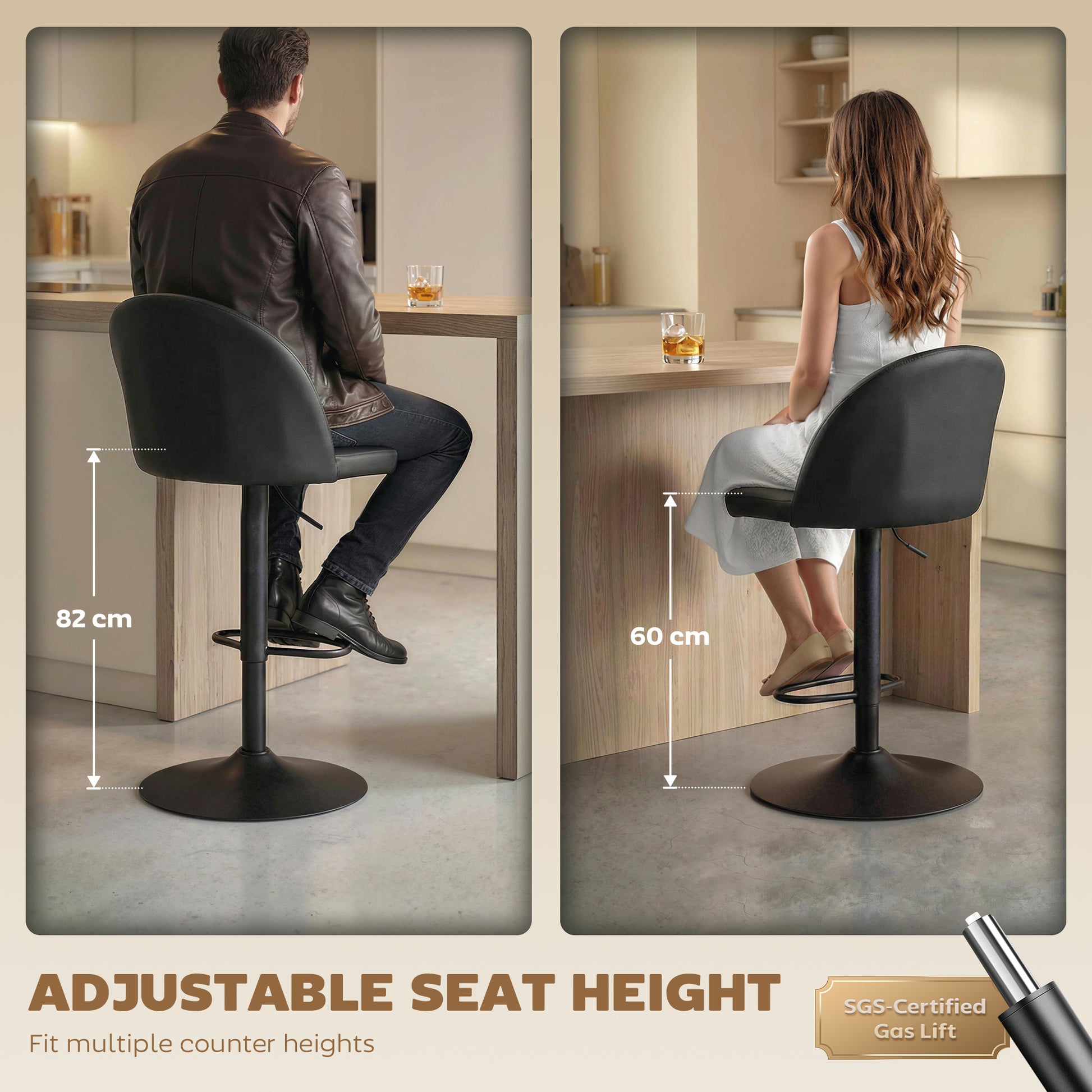 Bar Stools Set of 2, Swivel Counter Height Barstools with Footrest, Black-Home Furnishings > Kitchen & Dining Furniture > Bar Stools-DECOROLALA