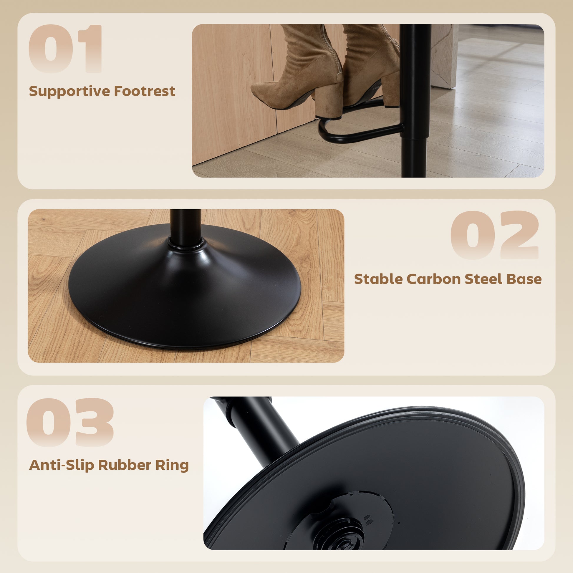 Bar Stools Set of 2, Swivel Counter Height Barstools with Footrest, Black-Home Furnishings > Kitchen & Dining Furniture > Bar Stools-DECOROLALA