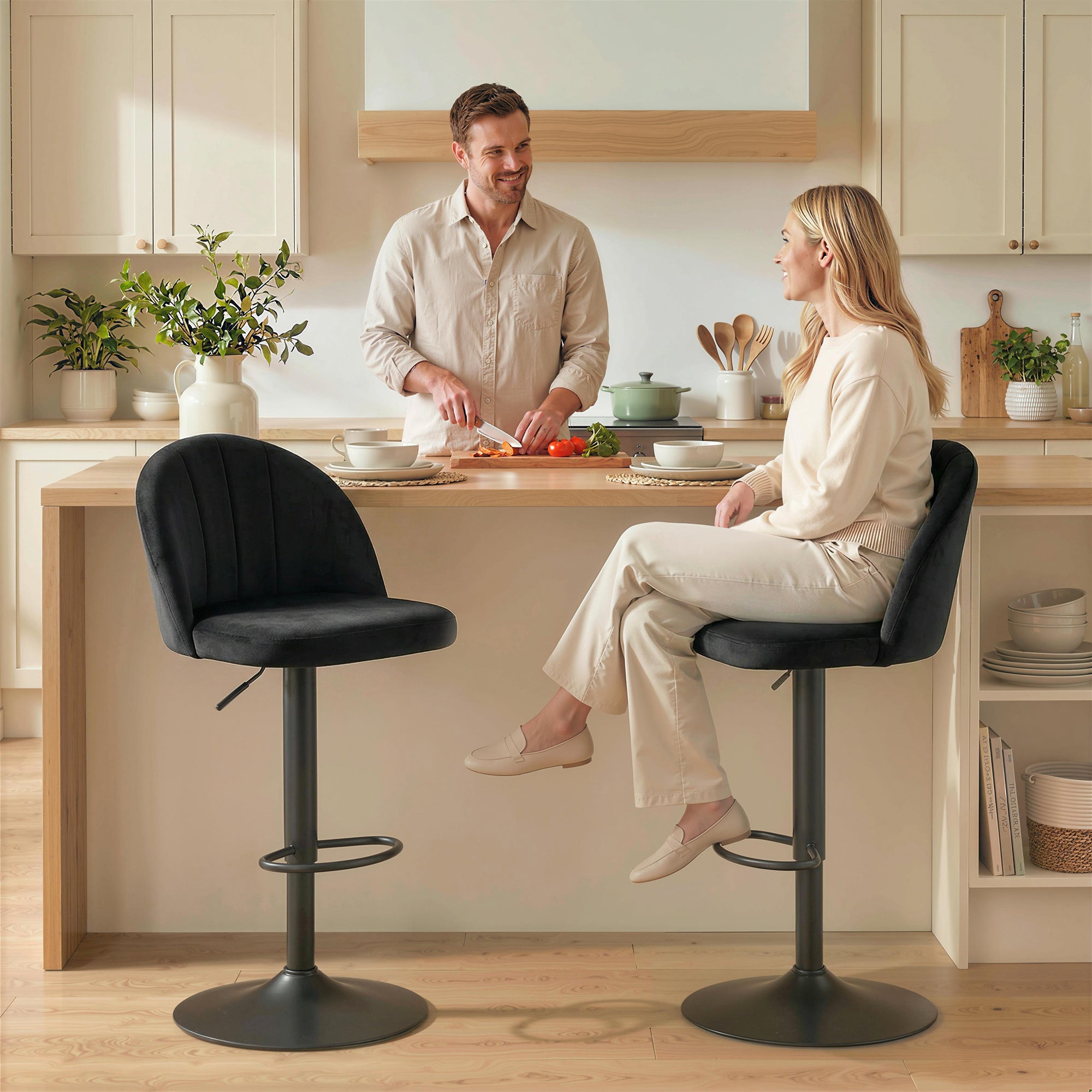 Bar Stools Set of 2, Swivel Counter Height Barstools with Footrest, Black-Home Furnishings > Kitchen & Dining Furniture > Bar Stools-DECOROLALA