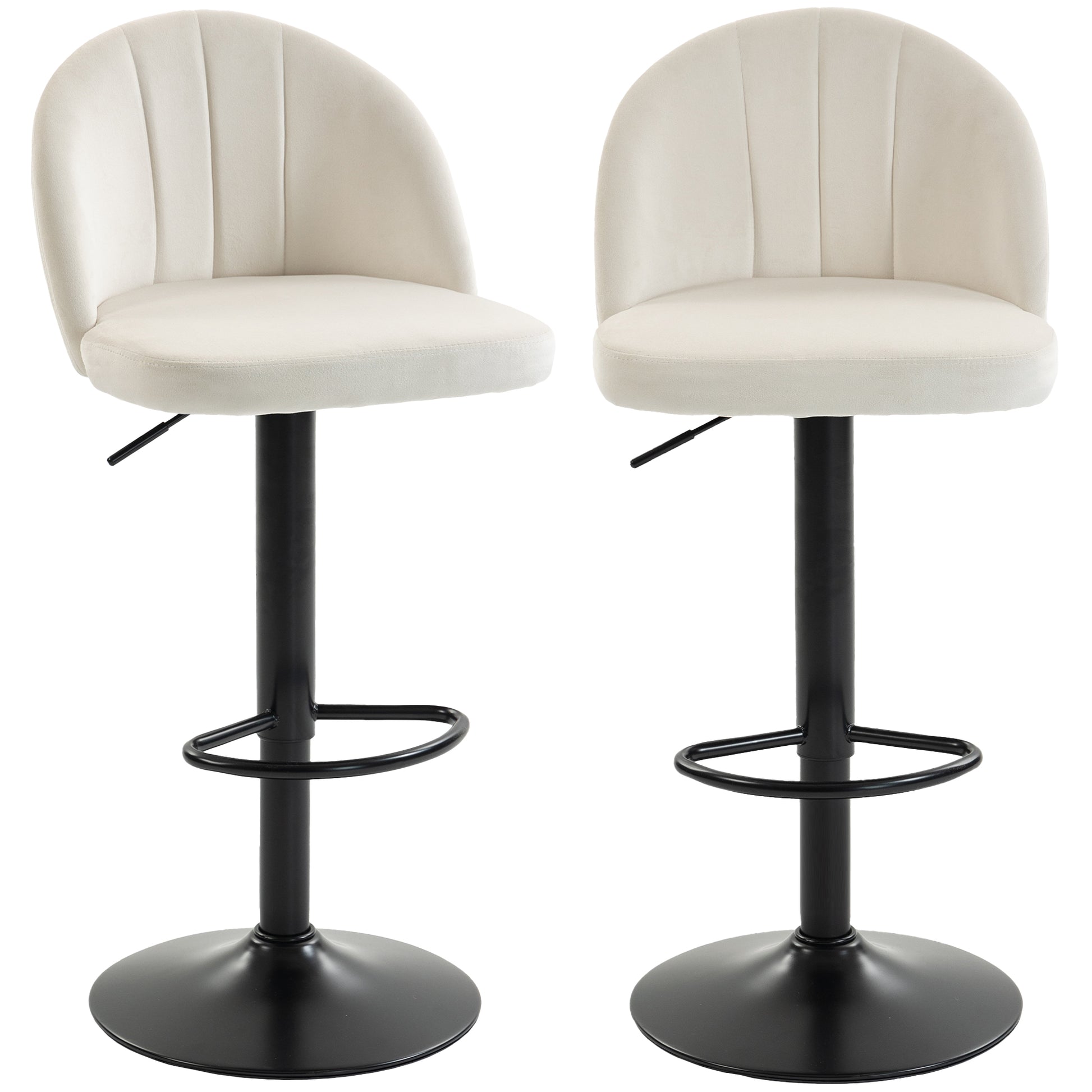 Bar Stools Set of 2, Swivel Counter Height Barstools with Footrest, Cream White-Home Furnishings > Kitchen & Dining Furniture > Bar Stools-DECOROLALA