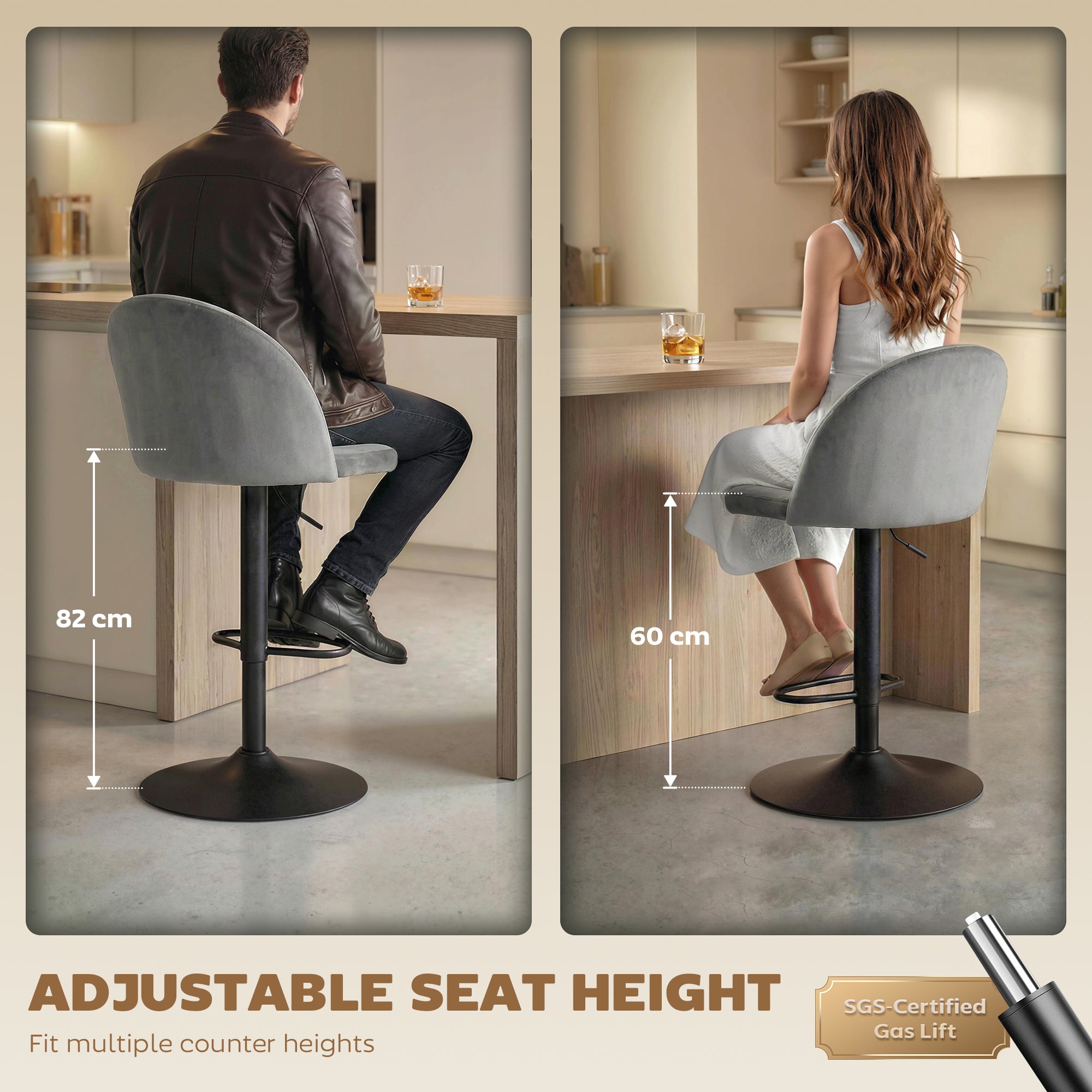 Bar Stools Set of 2, Swivel Counter Height Barstools with Footrest, Grey-Home Furnishings > Kitchen & Dining Furniture > Bar Stools-DECOROLALA