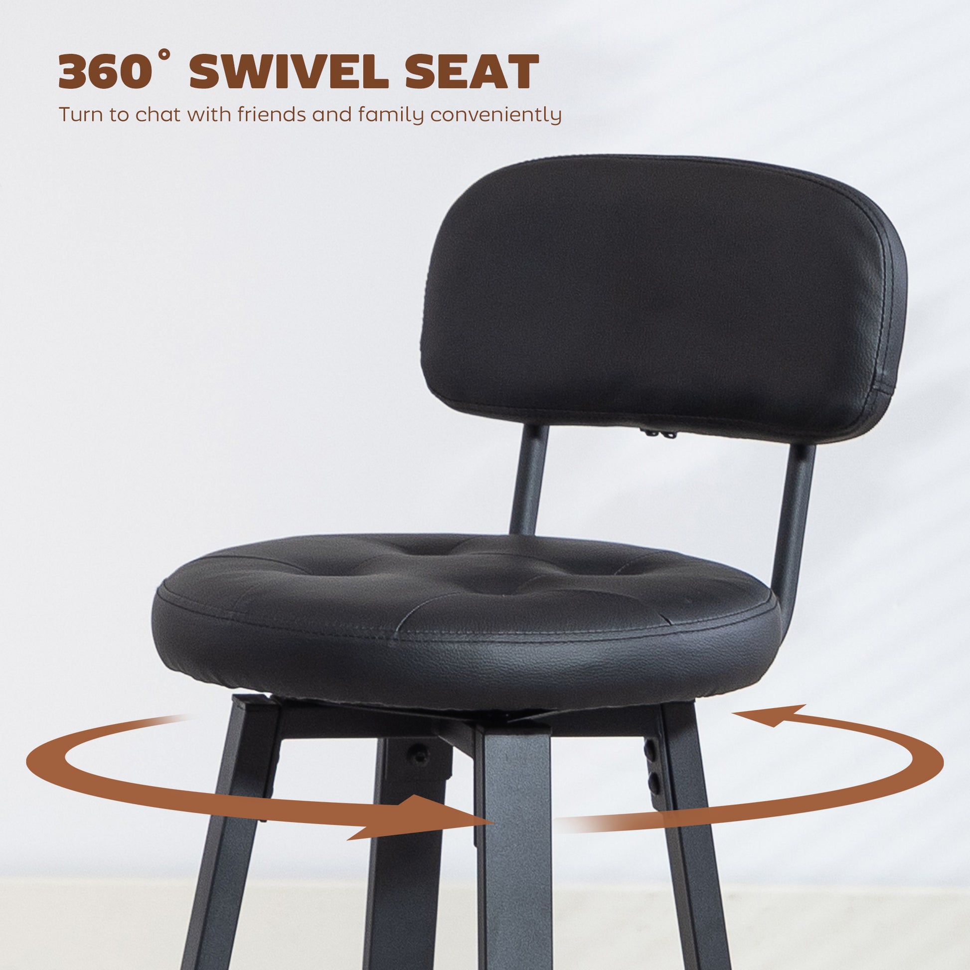 Bar Stools Set of 2, Upholstered Breakfast Bar Chairs with Footrest and Backrest for Kitchen Counter, Black-Home Furnishings > Kitchen & Dining Furniture > Bar Stools-DECOROLALA