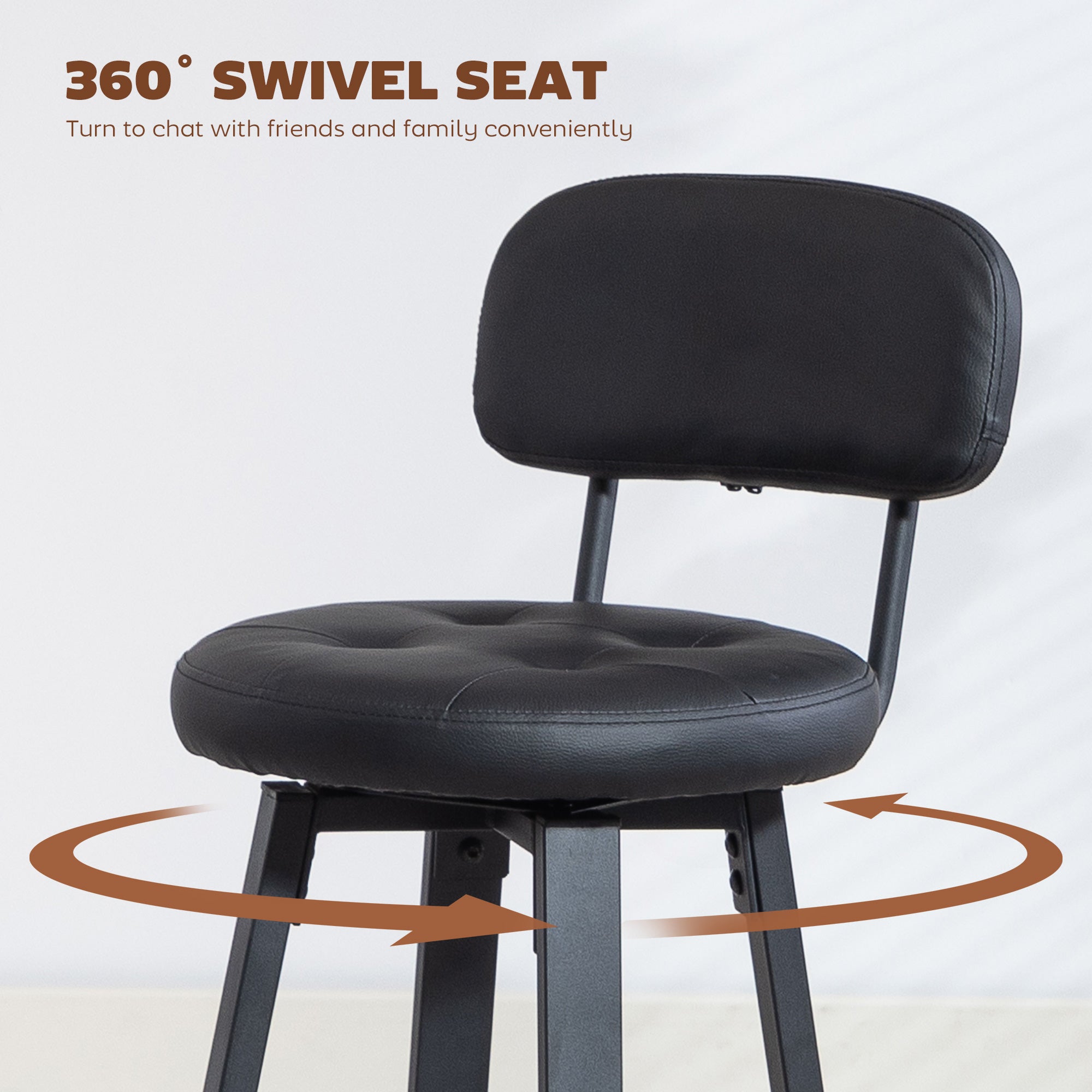 Bar Stools Set of 2, Upholstered Breakfast Bar Chairs with Footrest and Backrest for Kitchen Counter, Black-Home Furnishings > Kitchen & Dining Furniture > Bar Stools-DECOROLALA