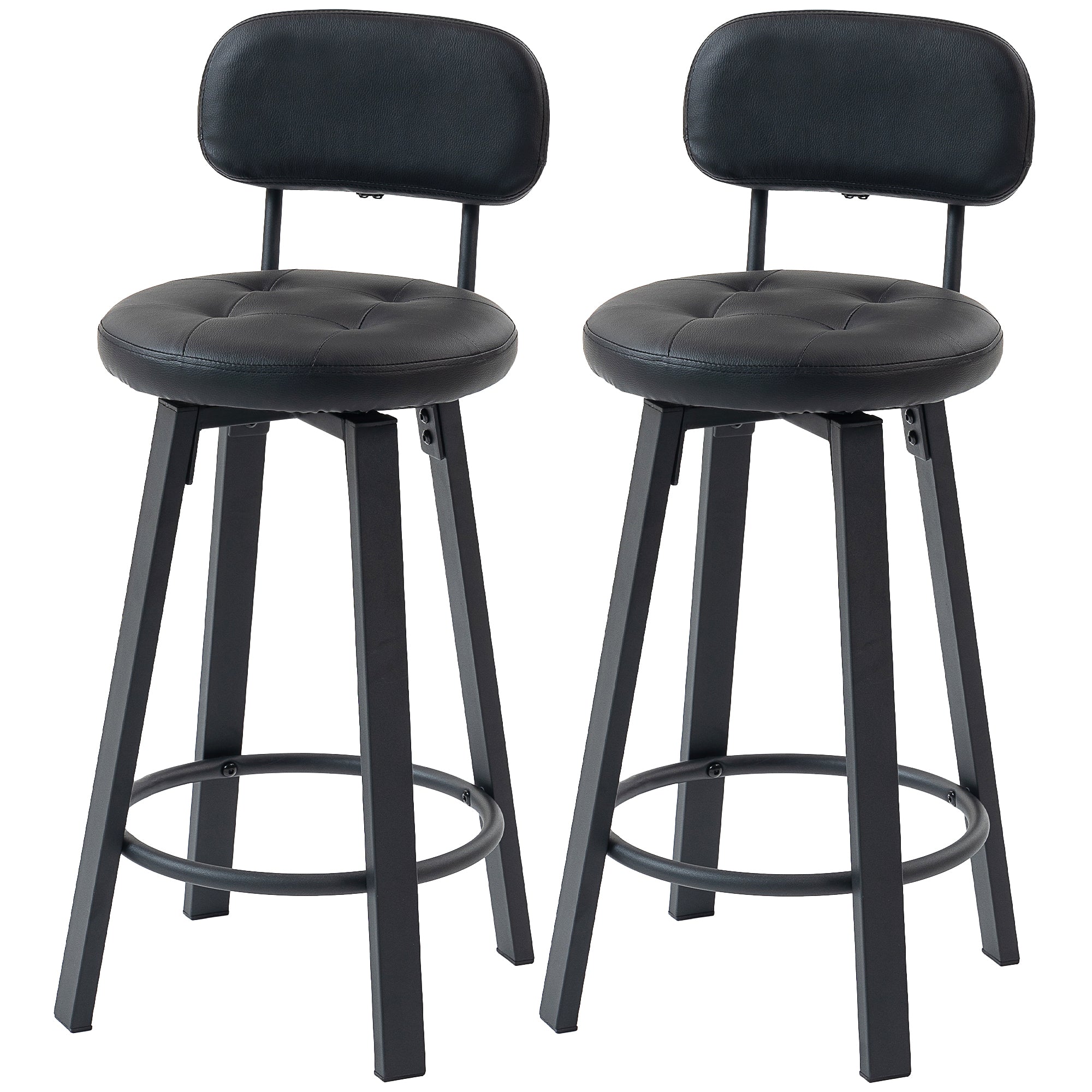 Bar Stools Set of 2, Upholstered Breakfast Bar Chairs with Footrest and Backrest for Kitchen Counter, Black-Home Furnishings > Kitchen & Dining Furniture > Bar Stools-DECOROLALA