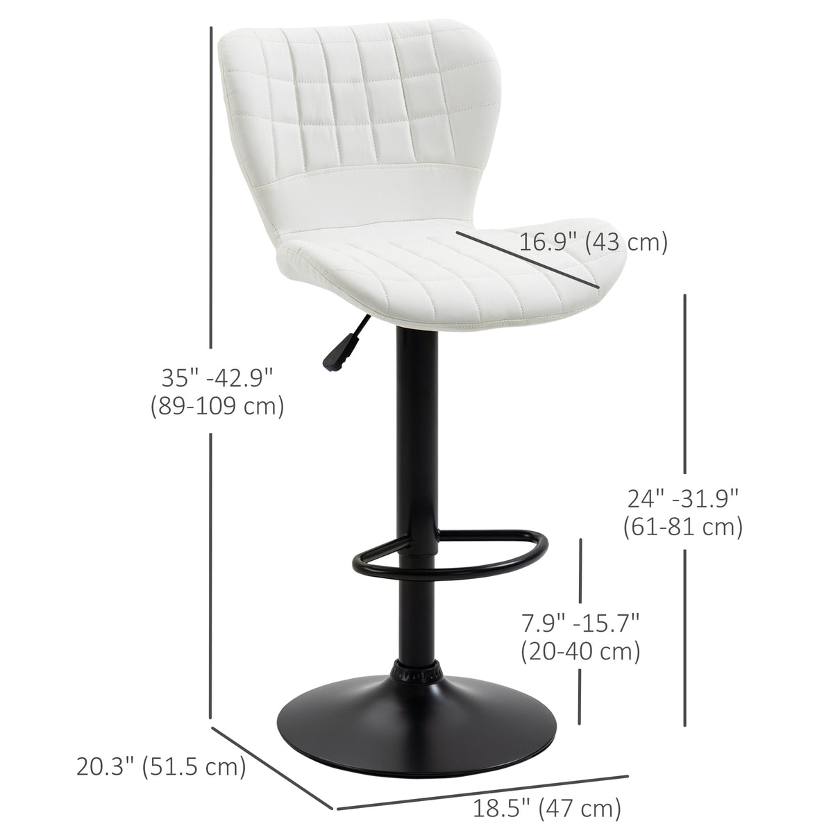 Bar Stools Set of 2 - White PU Leather Swivel Bar Chairs-Home Furnishings > Kitchen & Dining Furniture > Bar Stools-DECOROLALA