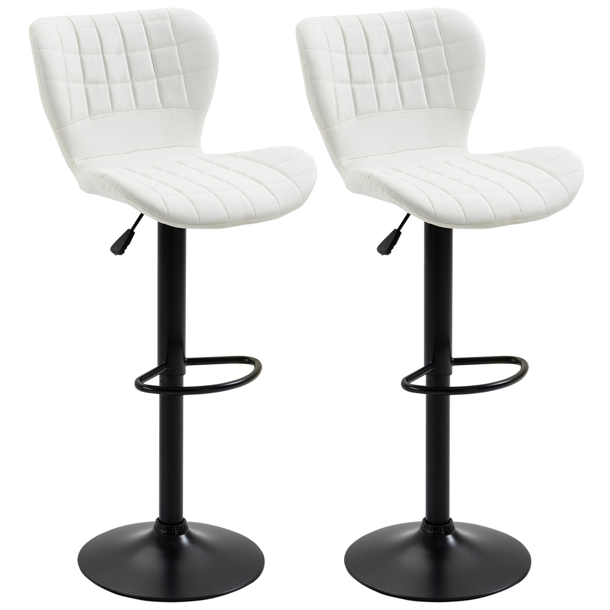 Bar Stools Set of 2 - White PU Leather Swivel Bar Chairs-Home Furnishings > Kitchen & Dining Furniture > Bar Stools-DECOROLALA